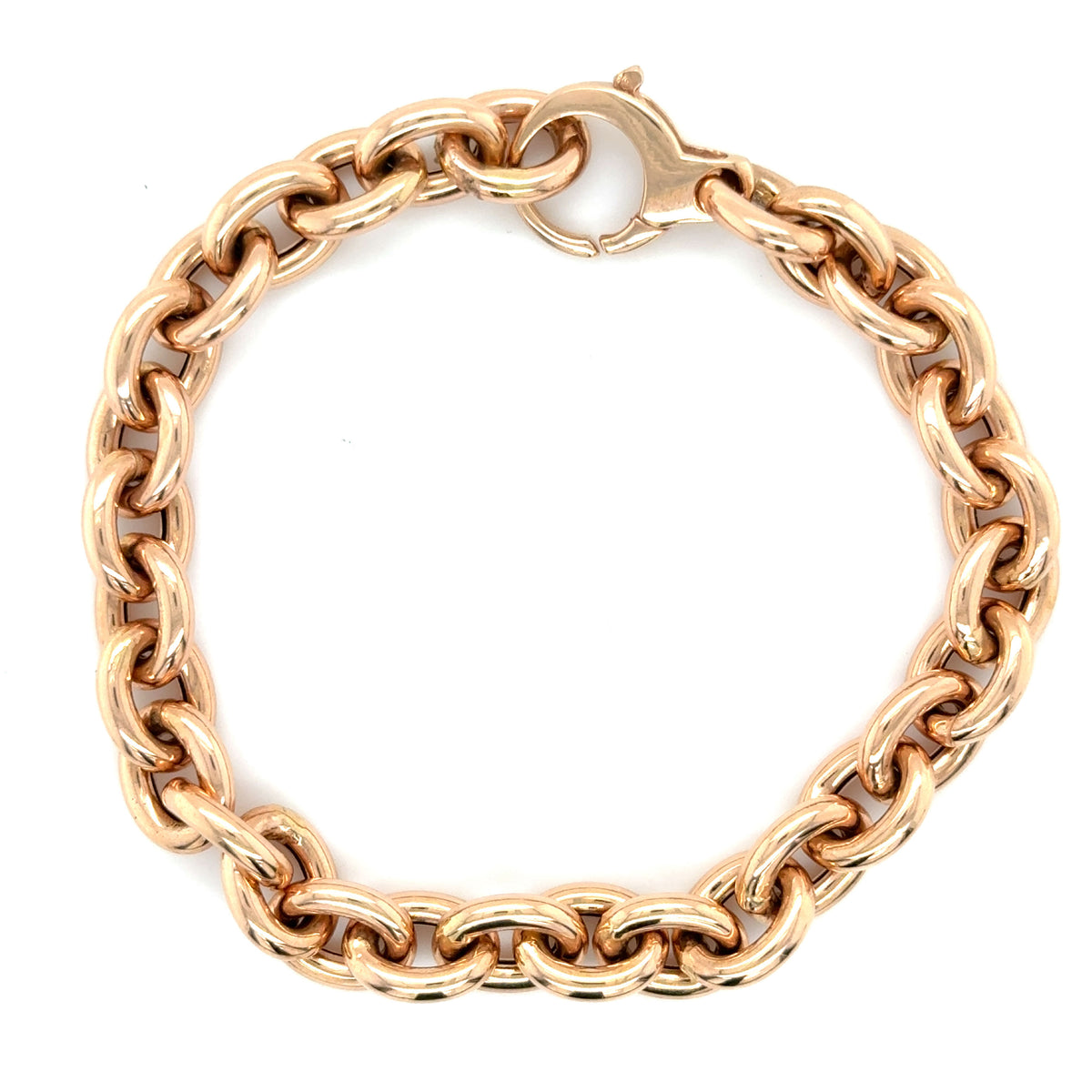 14K White Gold Chunky Rolo Bracelet. 8.5mm. 7.5", lobster clasp, belcher