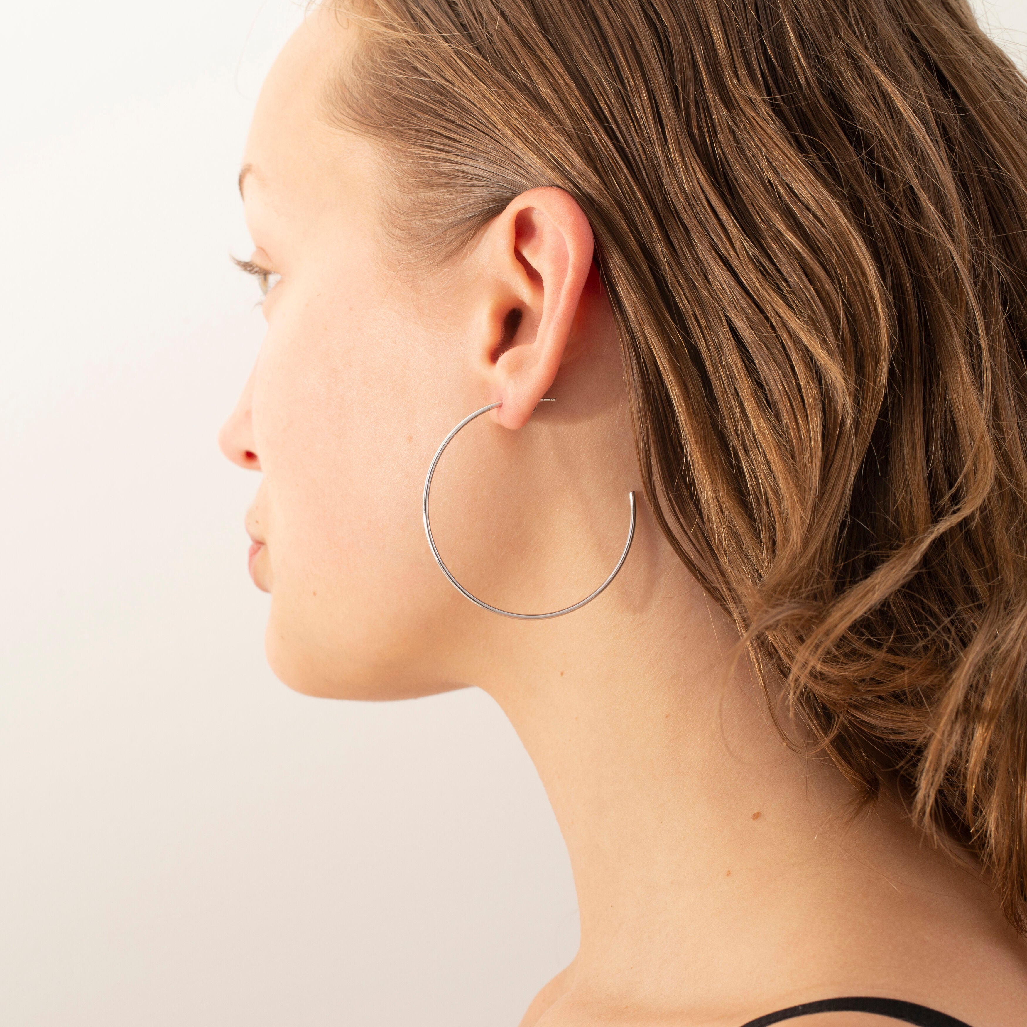 14K Gold Thin 50 mm C Hoops