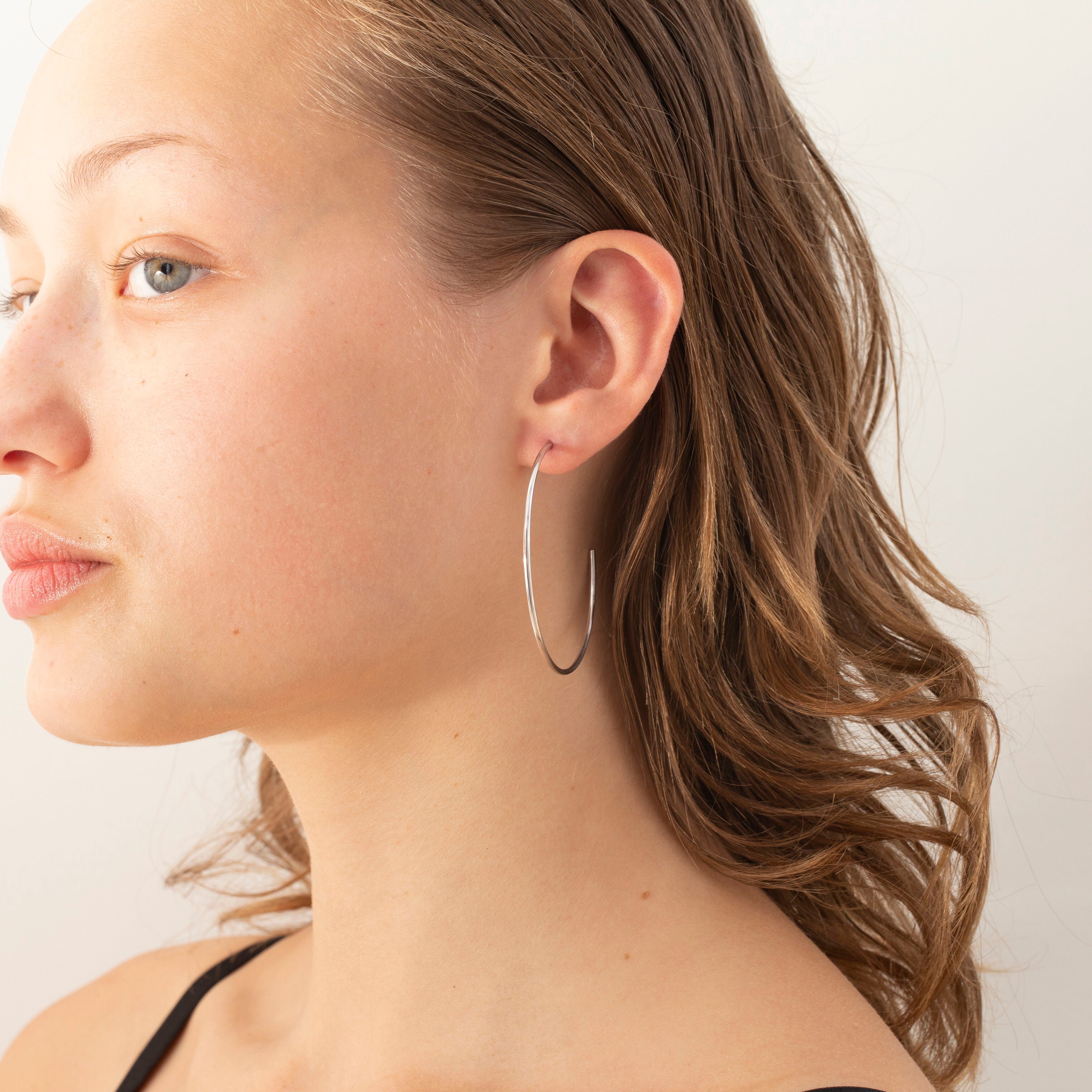 14K Gold Thin 50 mm C Hoops