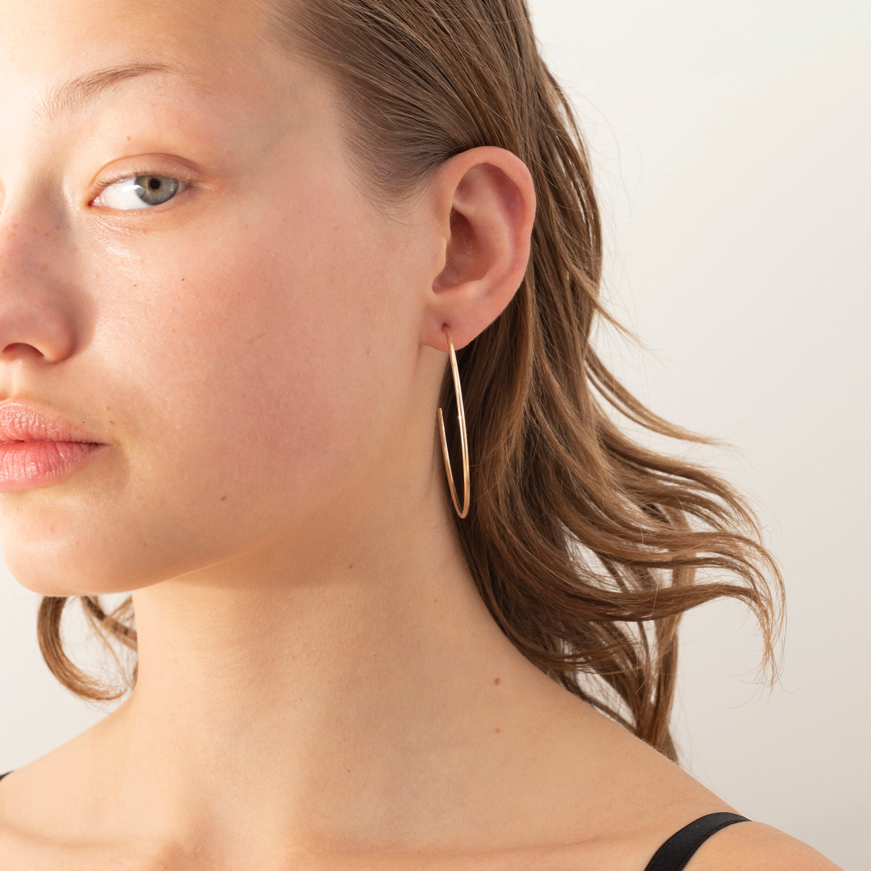 14K Yellow Gold Thin 50mm C-Hoop Earrings