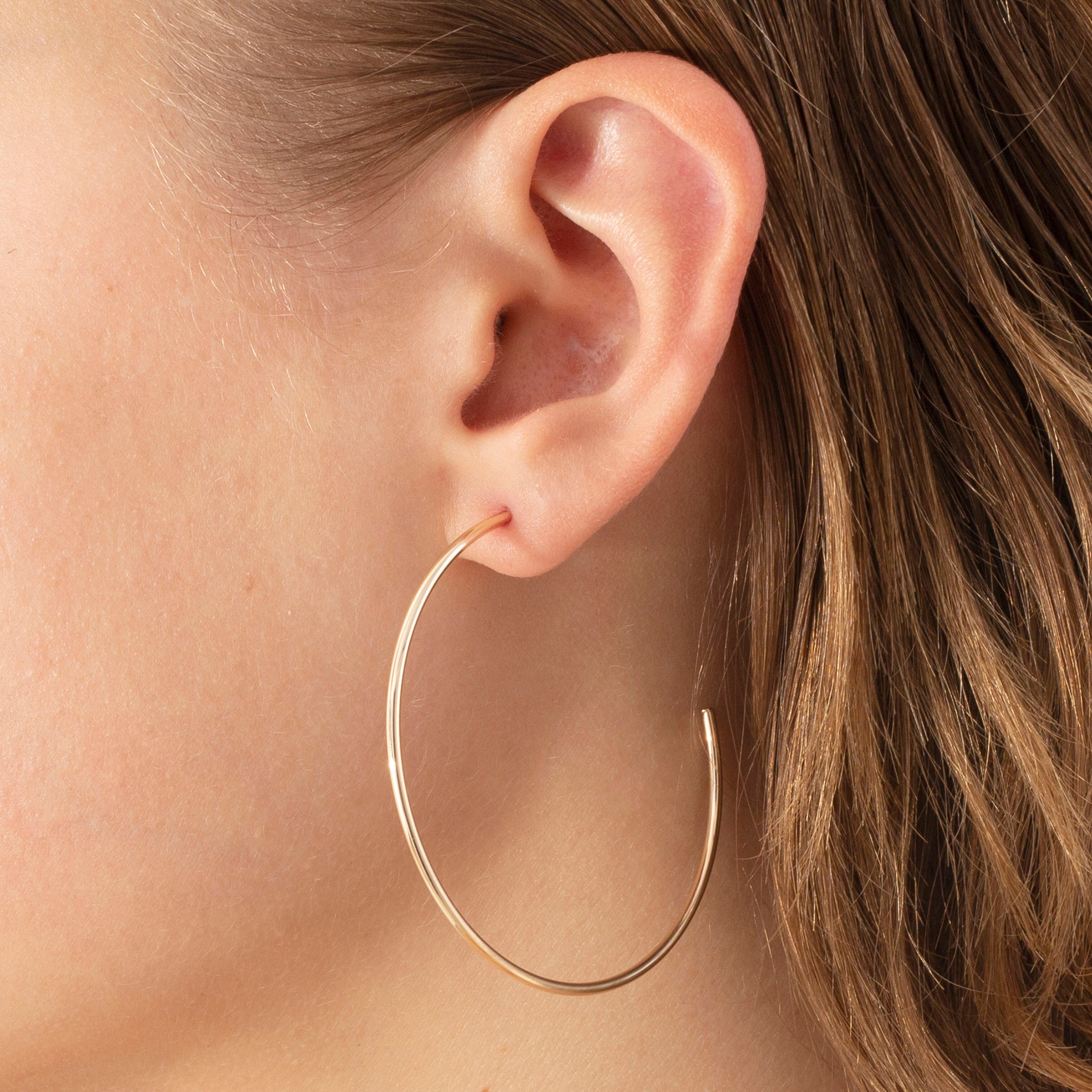14K Yellow Gold Thin 50mm C-Hoop Earrings