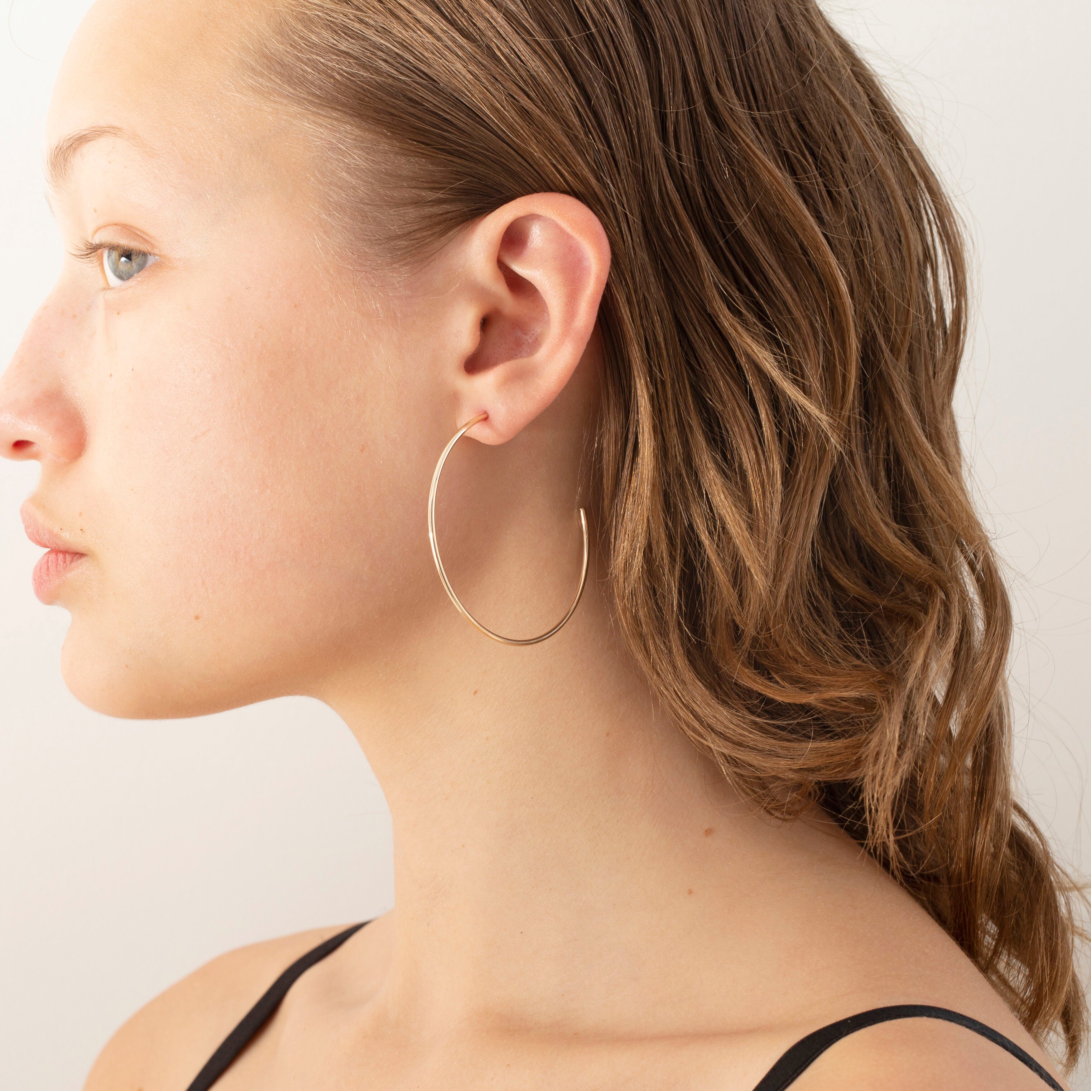 14K Yellow Gold Thin 50mm C-Hoop Earrings