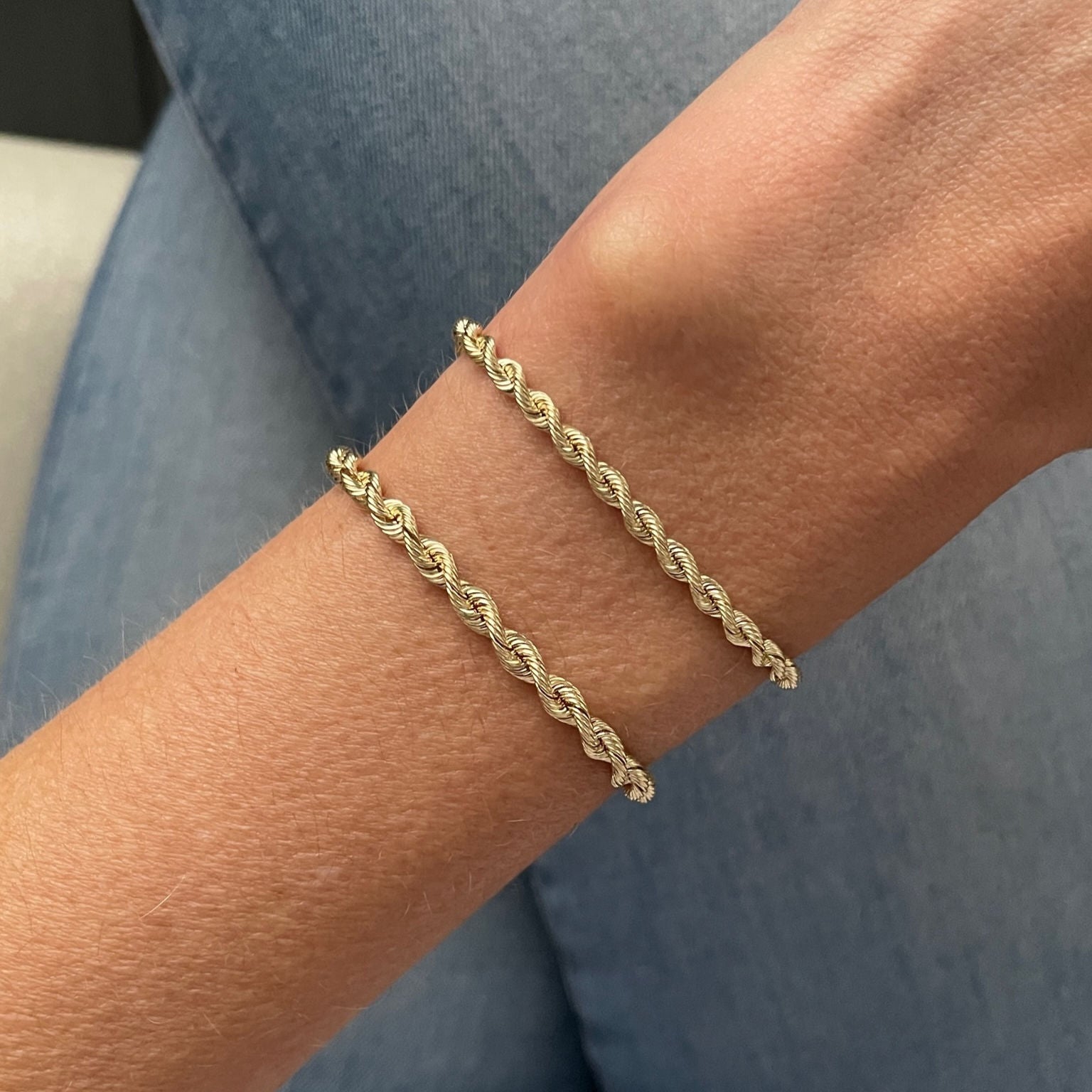 Solid 14k yellow gold rope bracelet