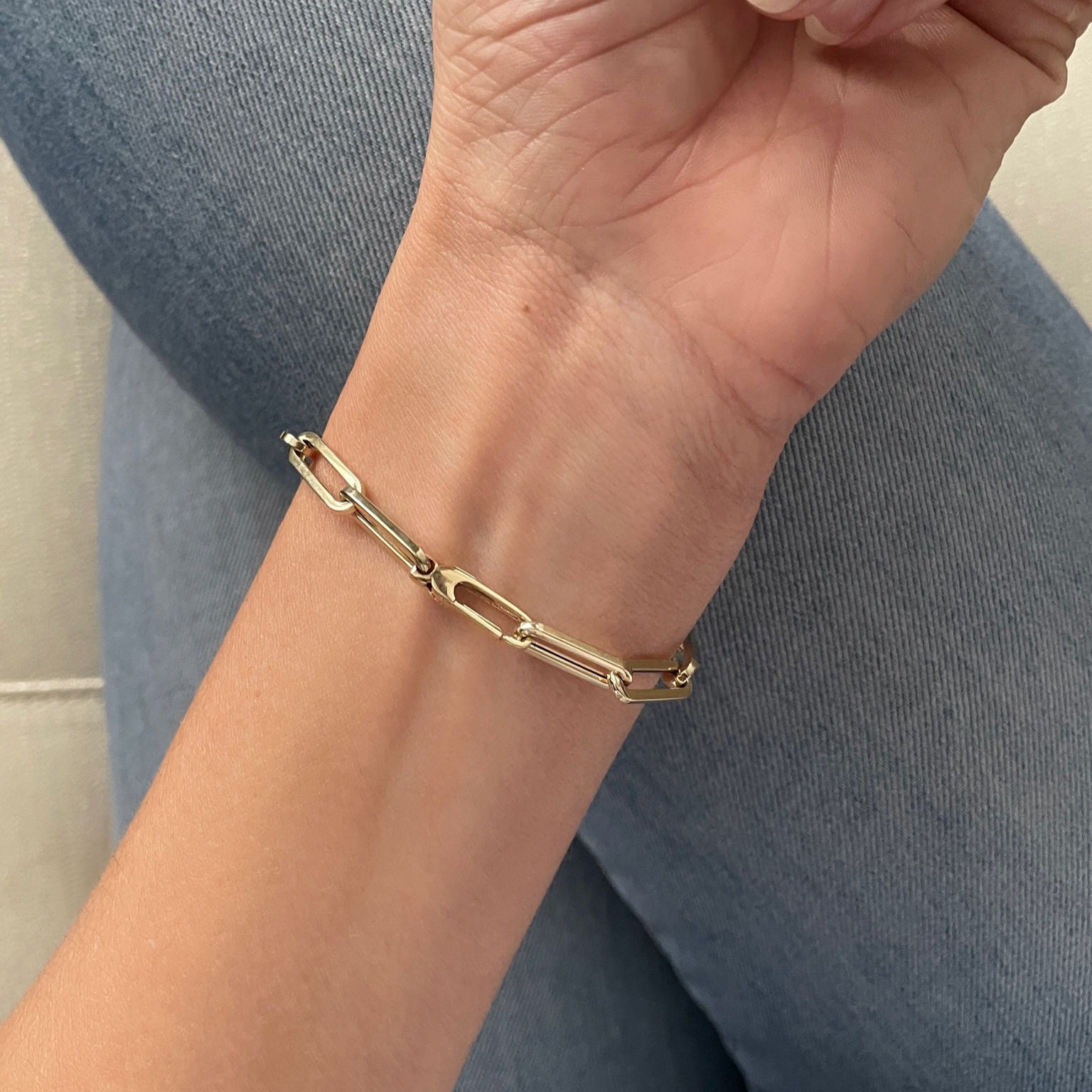 14K Solid Gold Diamond Paperclip Bracelet – Elegant, Modern, Luxurious