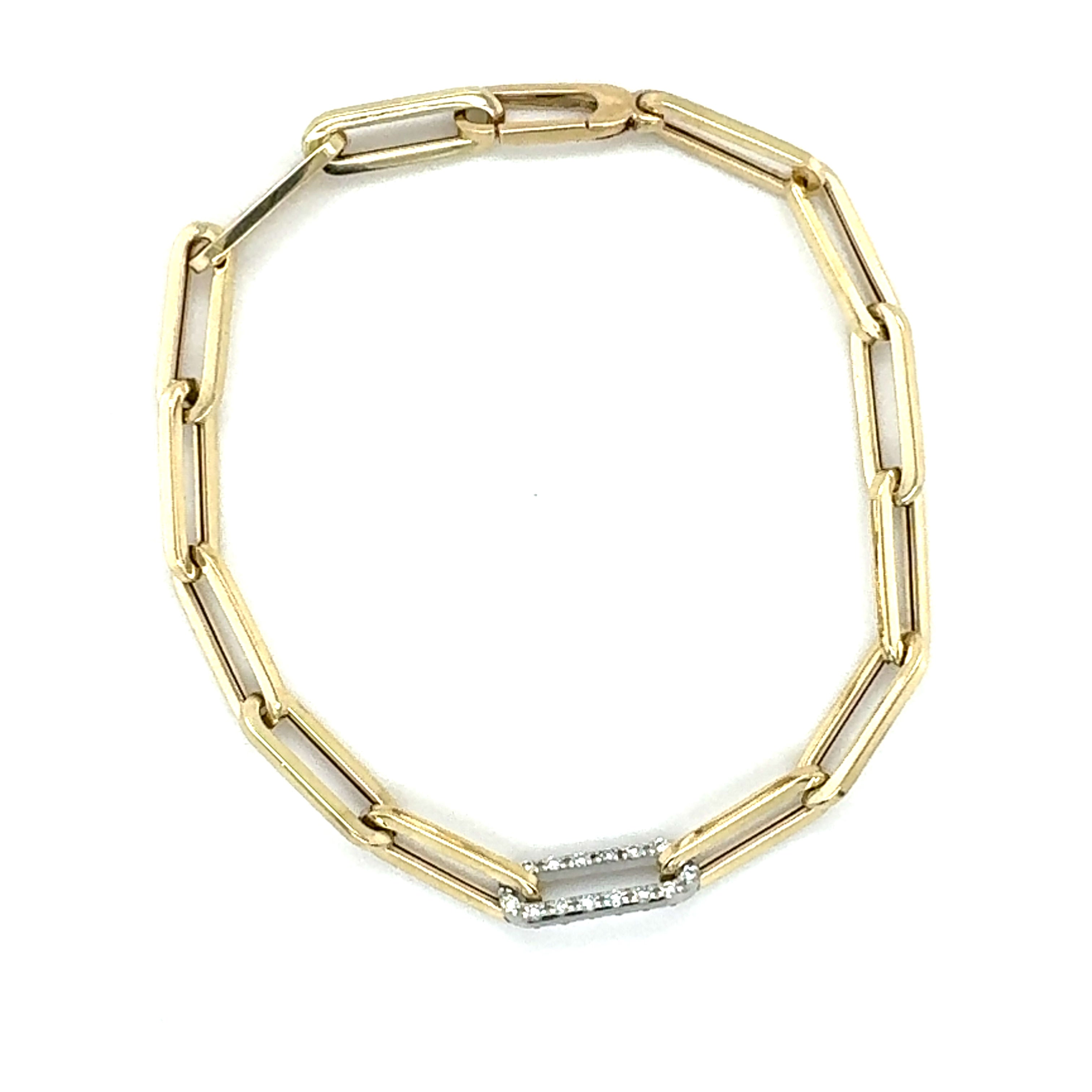 14K Gold And Diamond Paperclip Bracelet