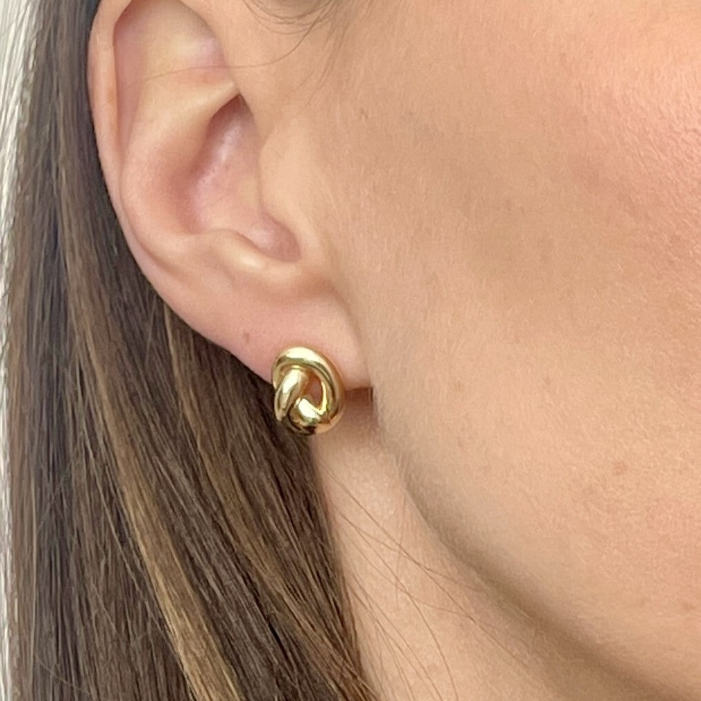 14K Gold Puffed Love Knot Stud Earring