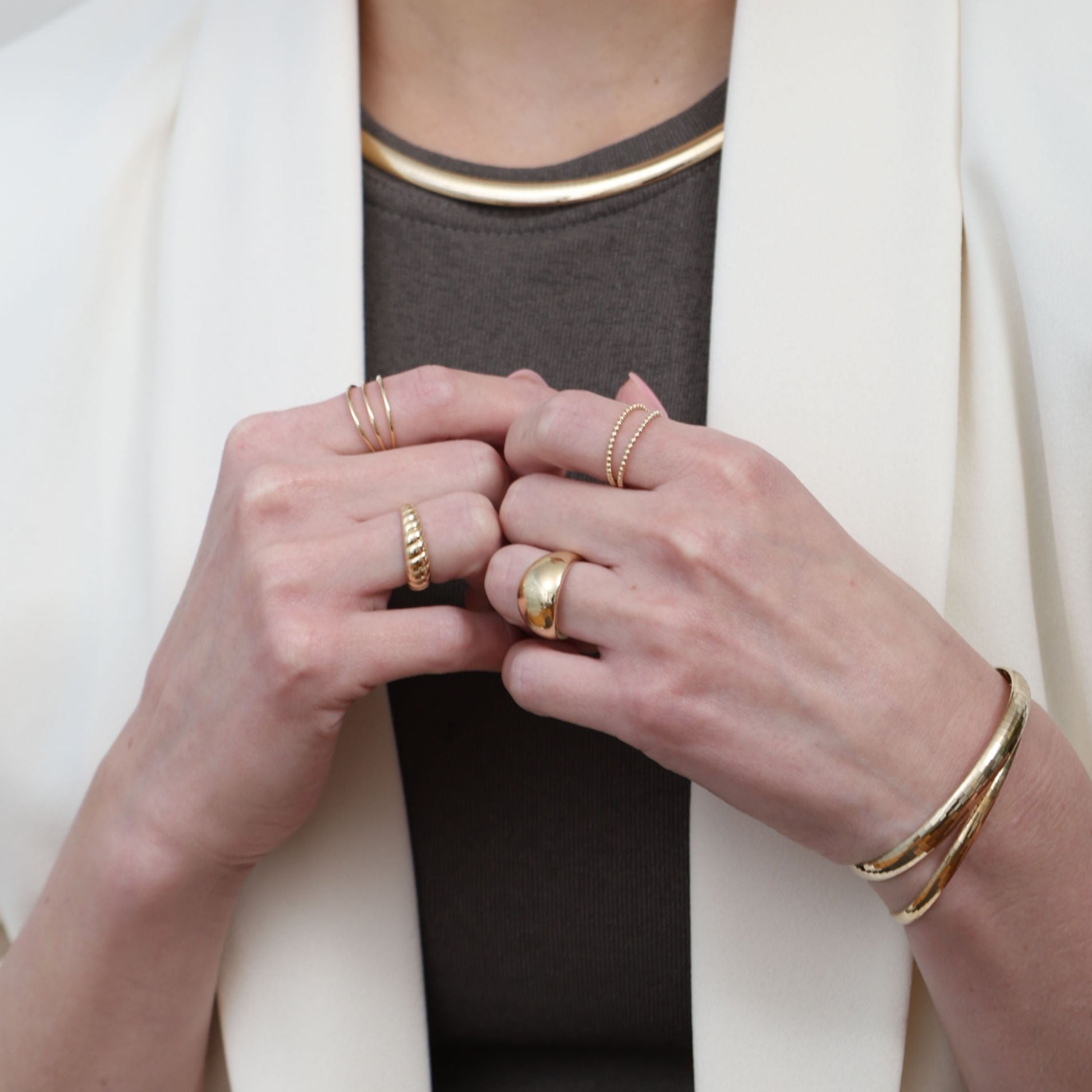 14K Yellow Gold Double Beaded Wire Ring
