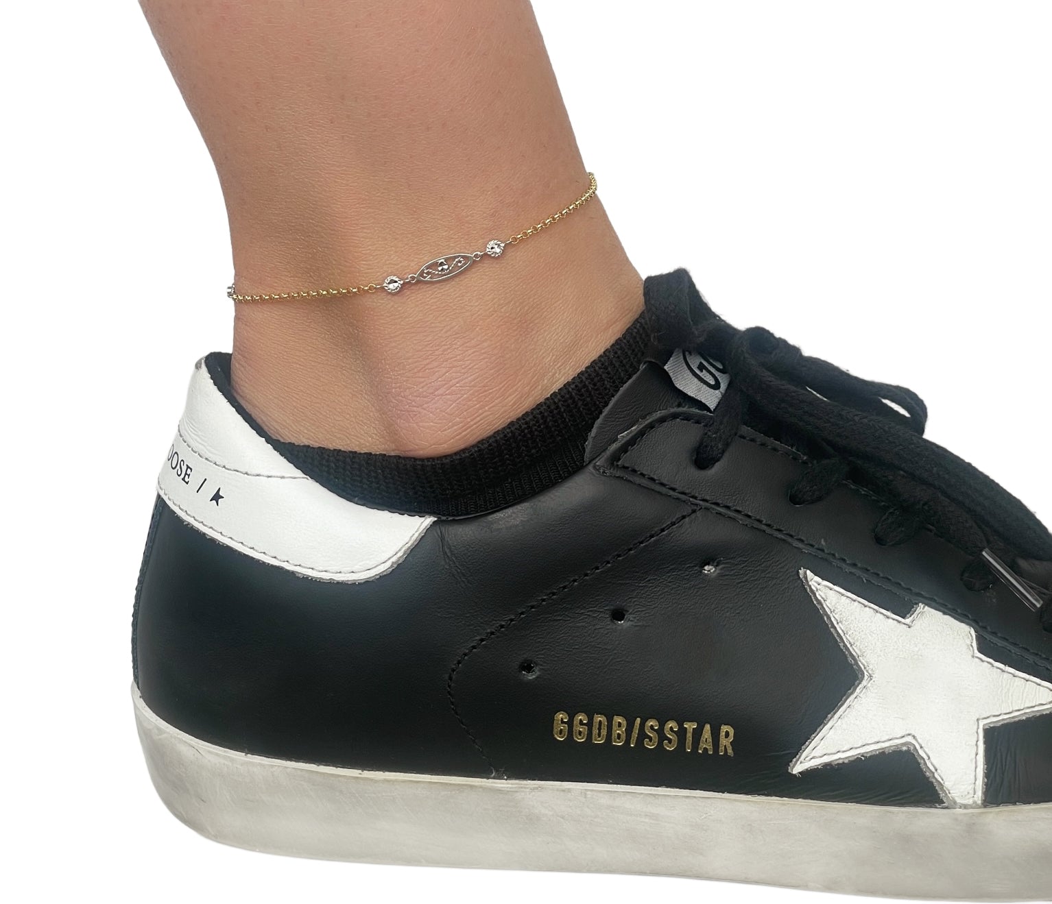 14K Two Tone Gold Vintage-Inspired Filigree Anklet, 10" Adjustable