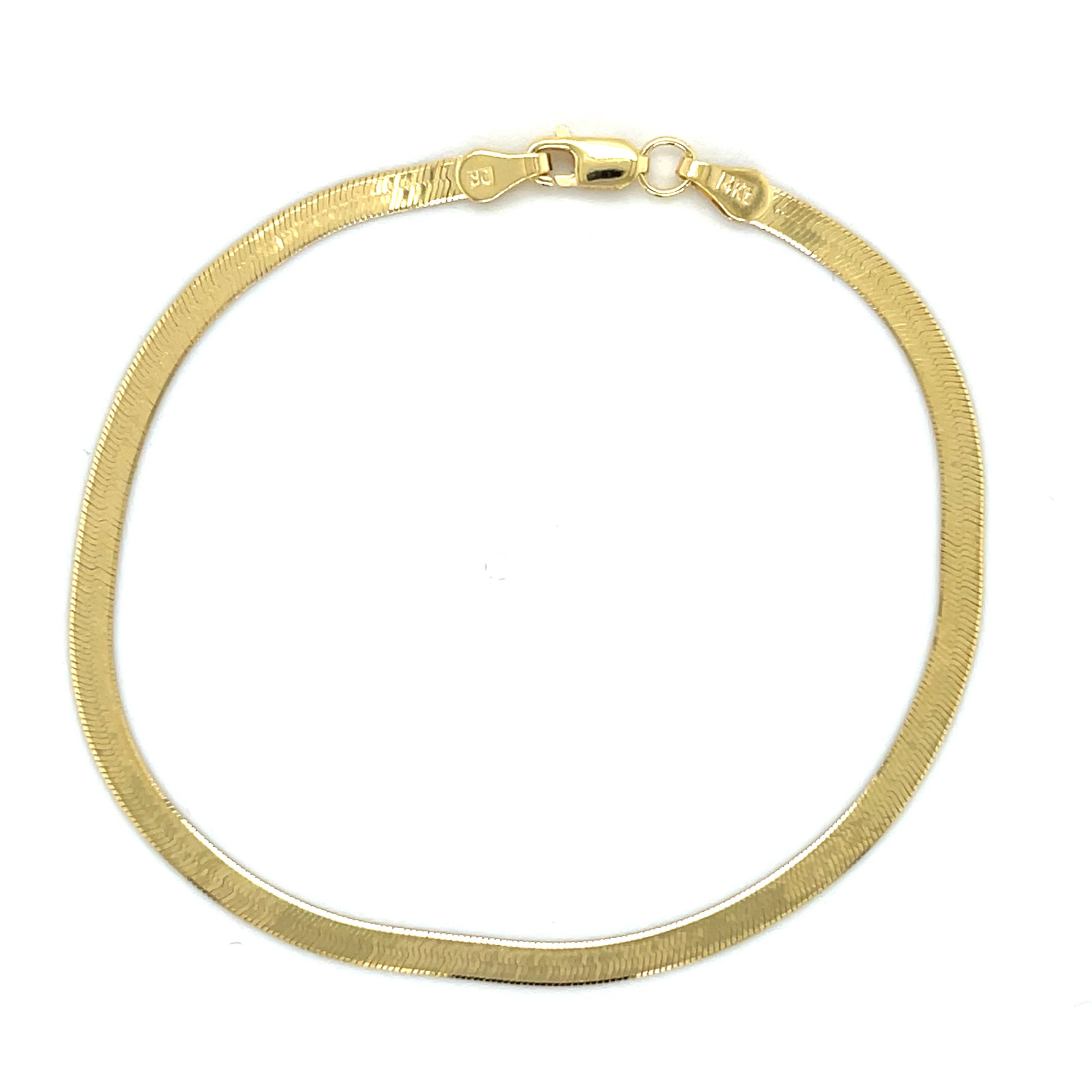 14K Solid Yellow Gold Herringbone Anklet 10" long 3mm tick lobster clasp