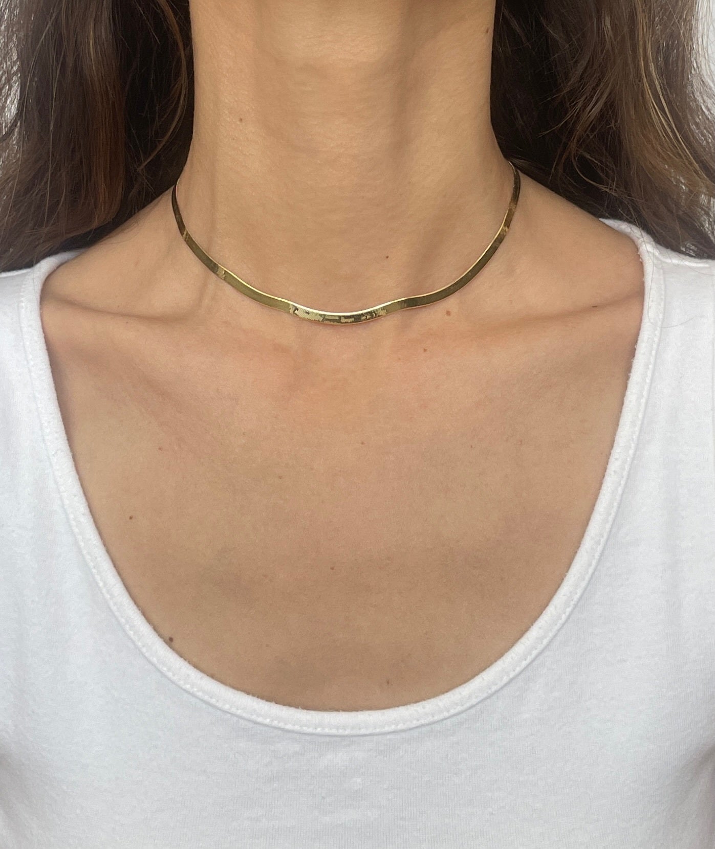 14K Gold 14" Herringbone Choker Necklace
