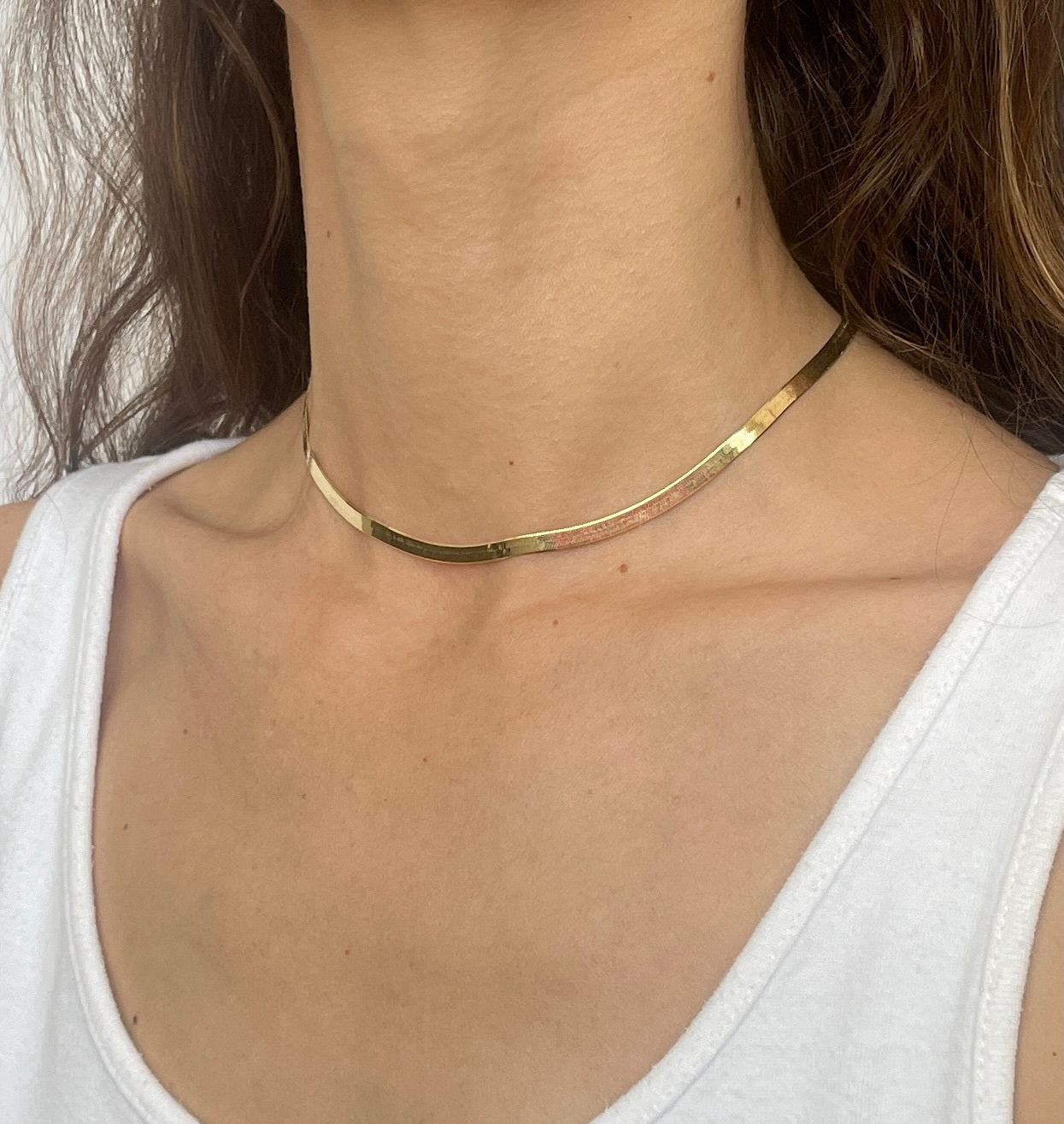 14K Gold 14" Herringbone Choker Necklace
