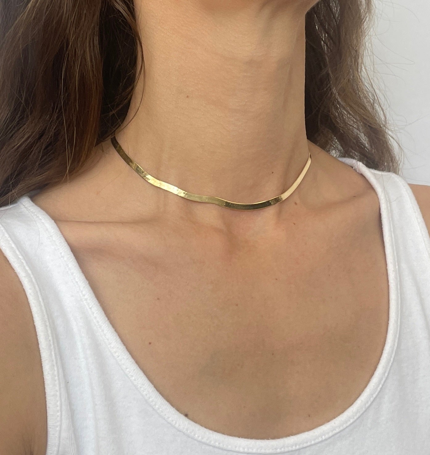 14K Gold 14" Herringbone Choker Necklace