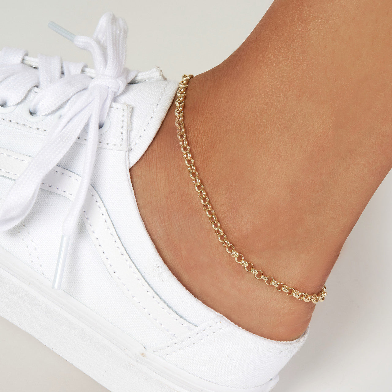 14K Yellow Gold 3.8 mm Thick Rolo Anklet Chain