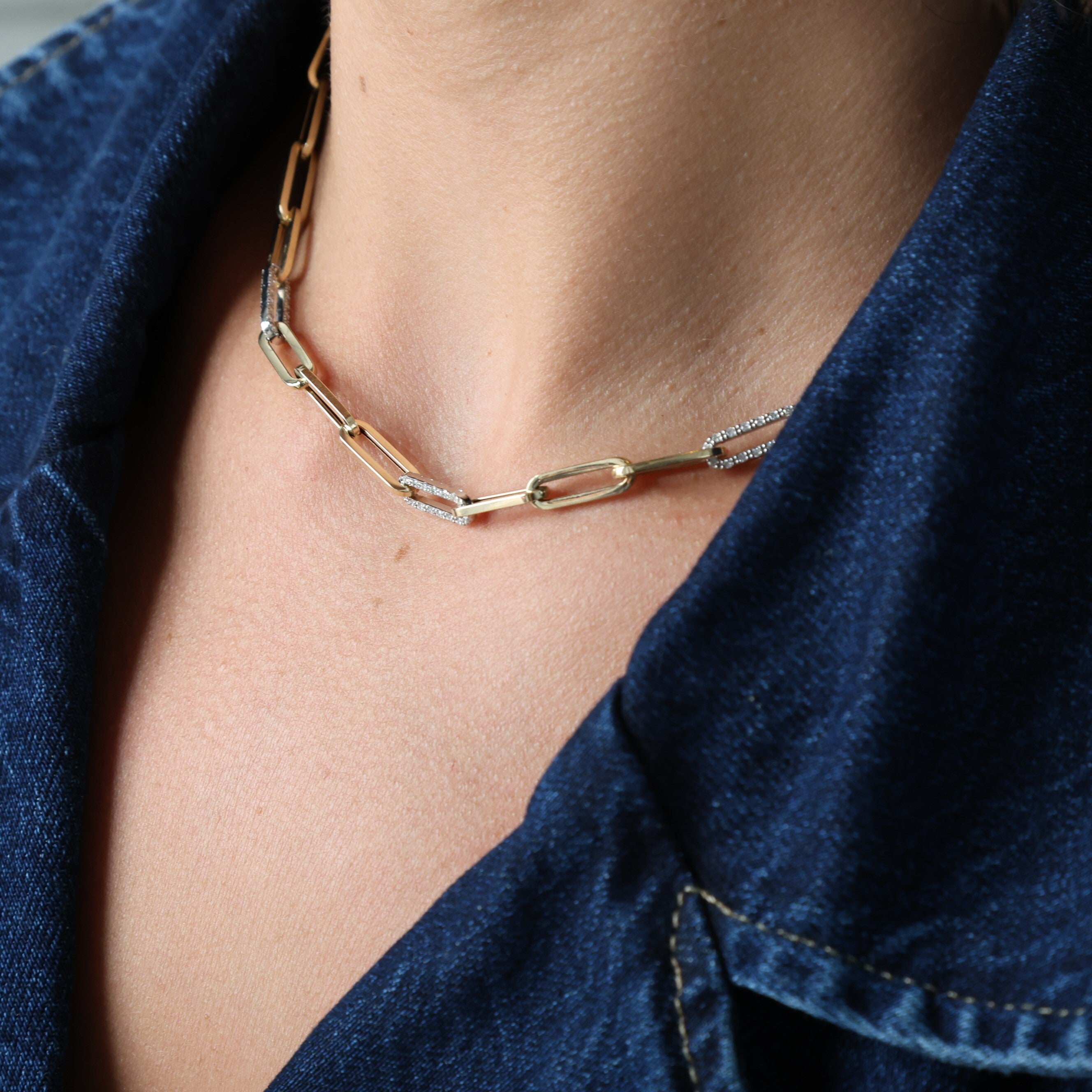 14K Solid Gold Paperclip Bracelet with High 1 Carat Diamond Links – Elegant, Sparkling, Timeless