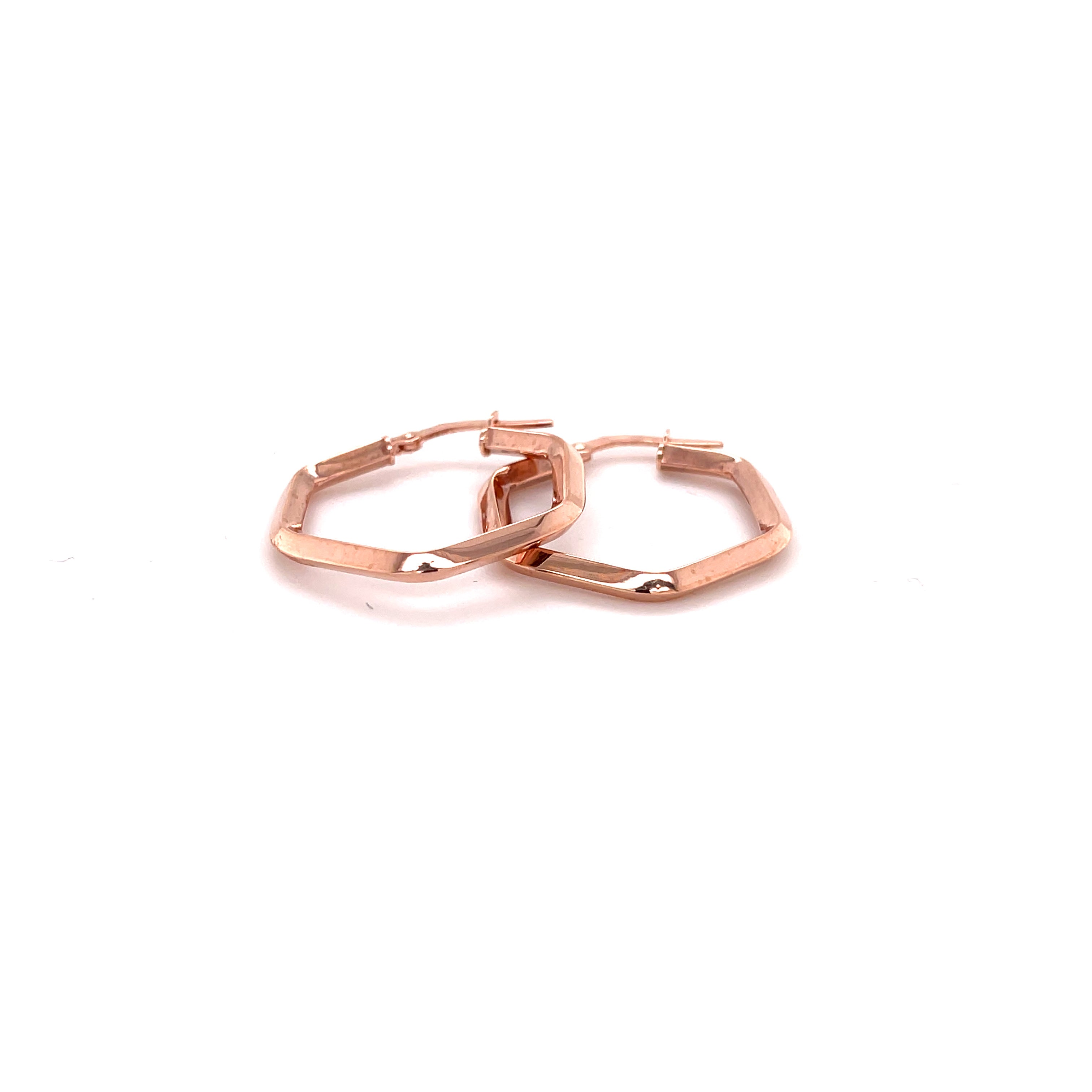 14K Rose Gold Hexagon Hoop Earrings