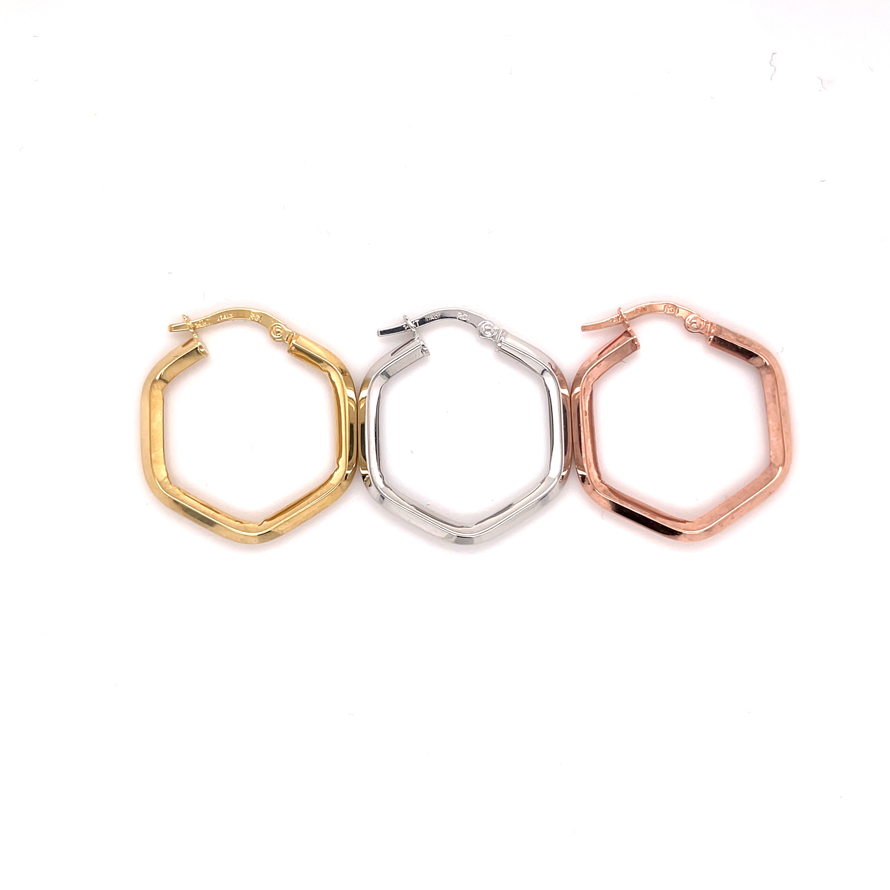 14K Rose Gold Hexagon Hoop Earrings