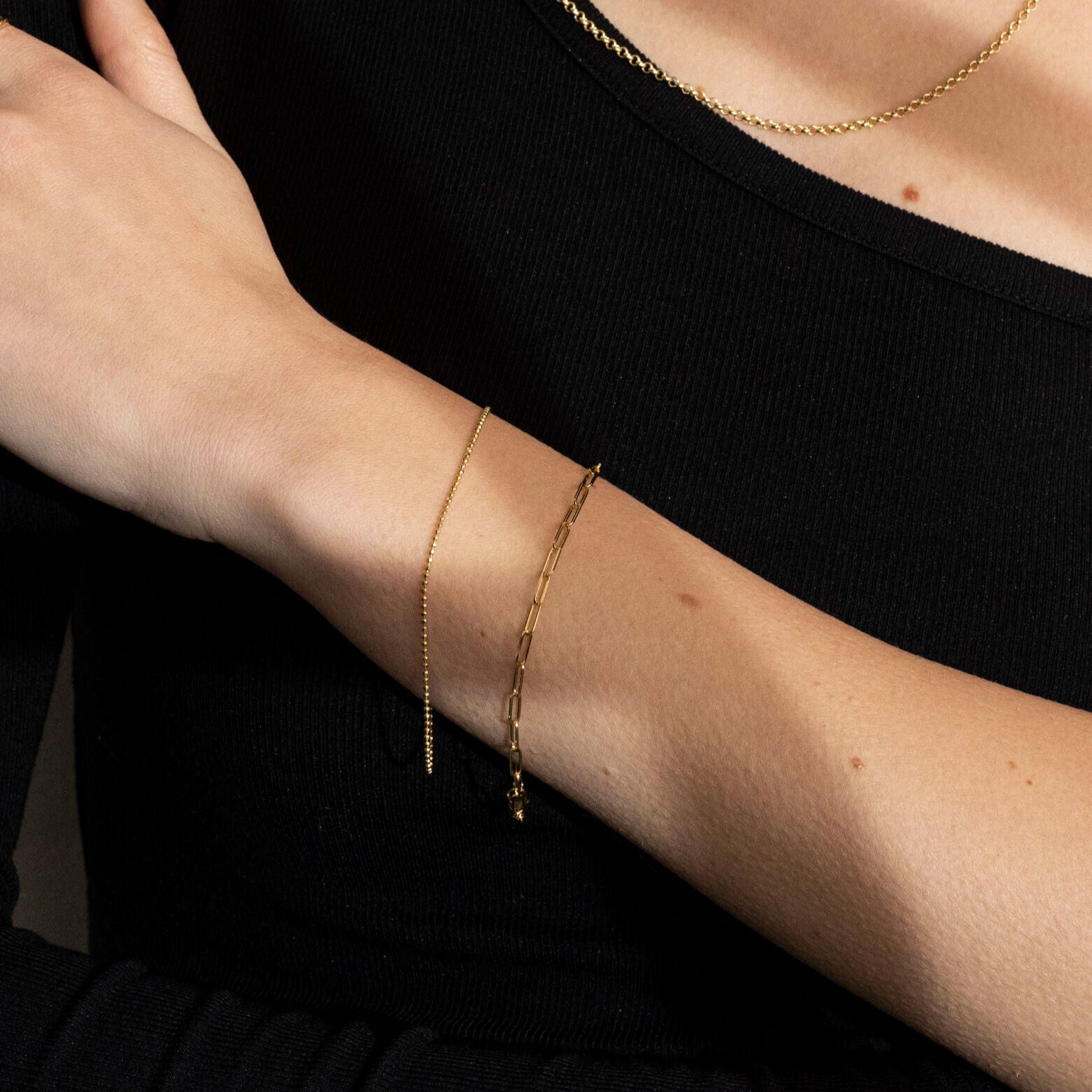 14K Gold Dainty Diamond Cut Beaded Bracelet