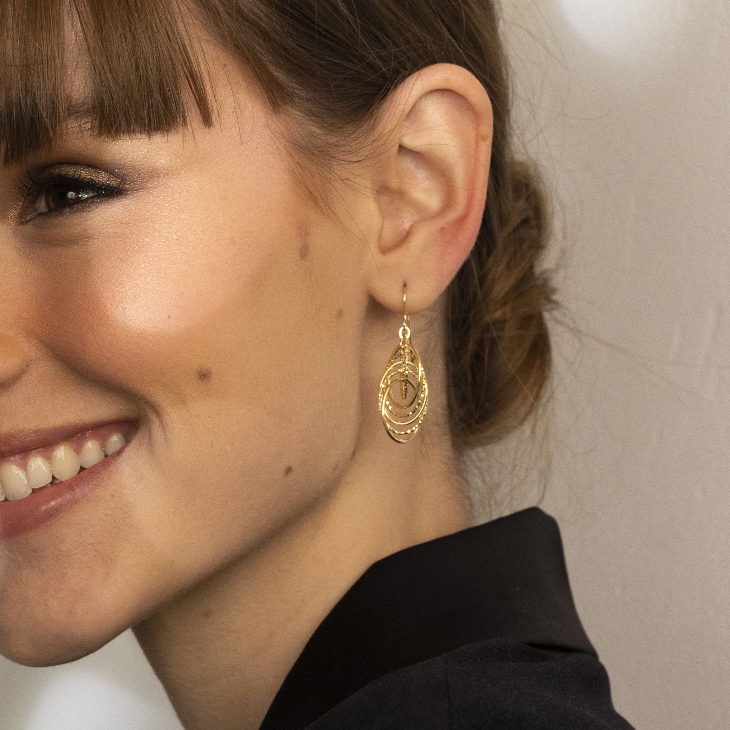 14K Gold Interlocking Oval Link Drop Earrings