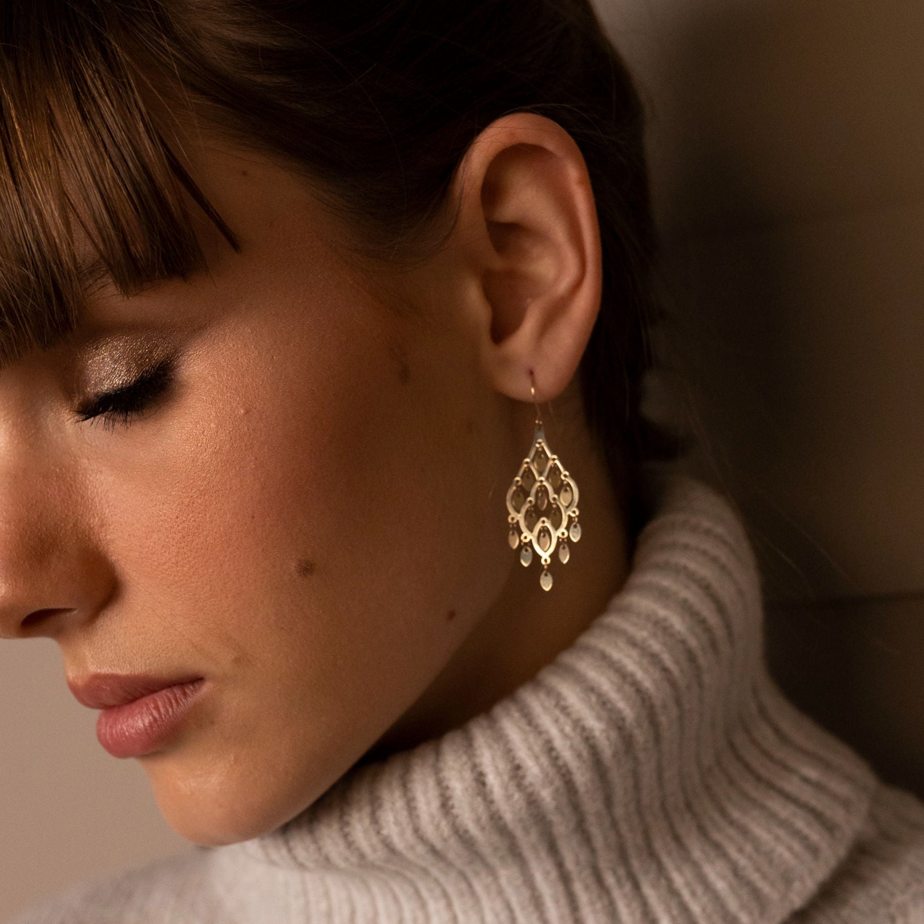 14K Gold Mirror Chandelier Drop Earrings: Shiny Boho Chic Style