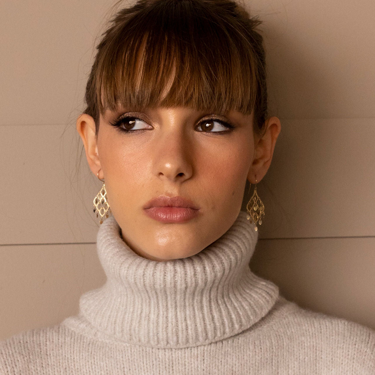 14K Gold Mirror Chandelier Drop Earrings