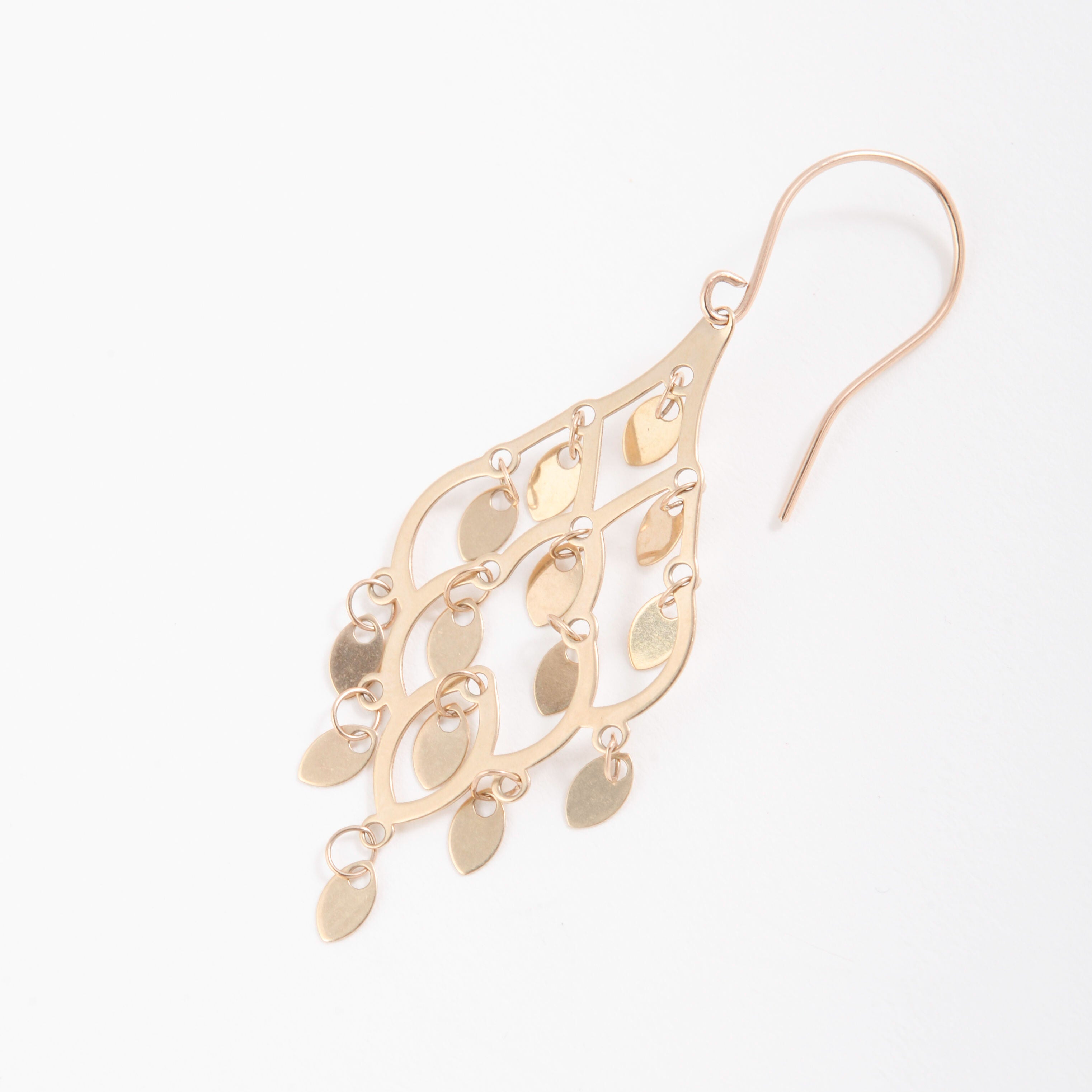14K Gold Mirror Chandelier Drop Earrings