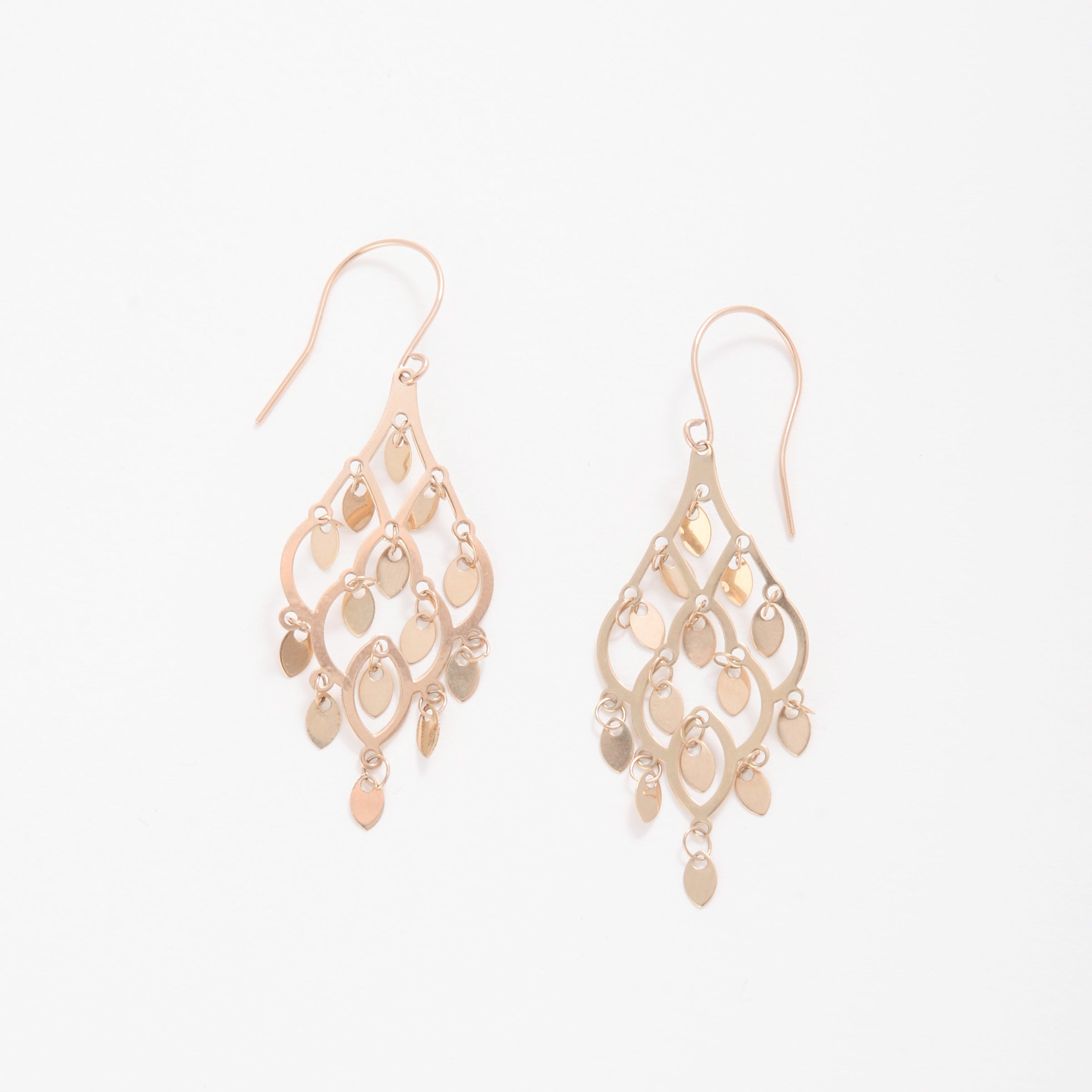 14K Gold Mirror Chandelier Drop Earrings