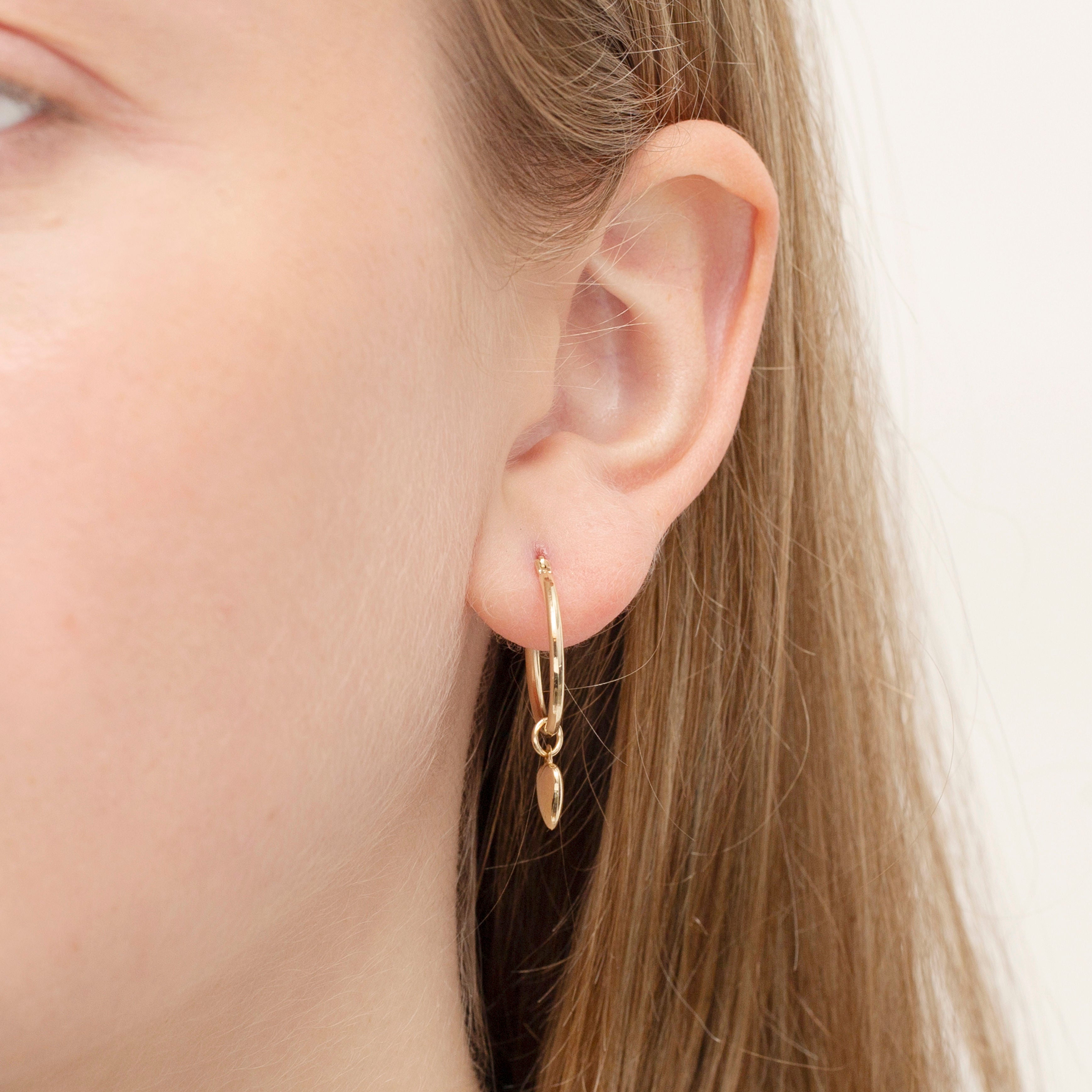 14K Gold Dangle Heart Drop Earrings