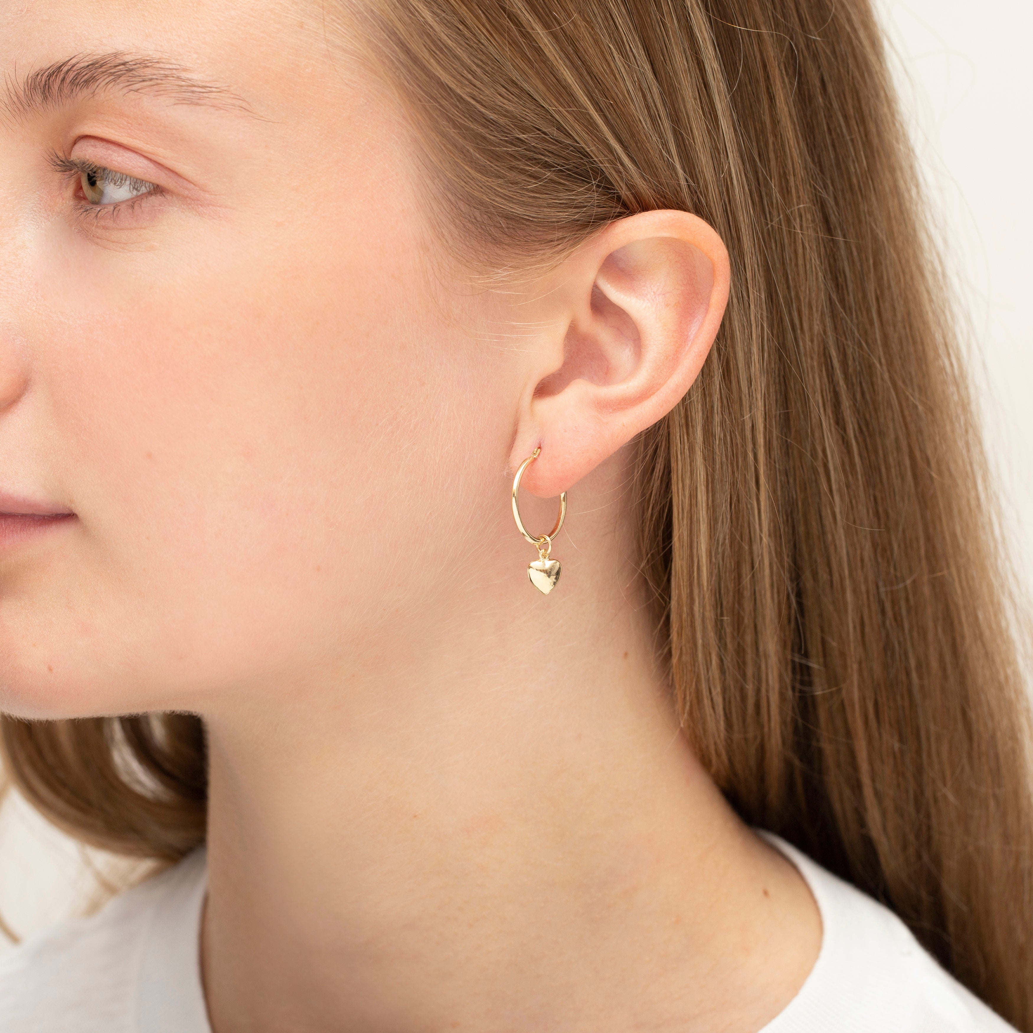 14K Gold Dangle Heart Drop Earrings