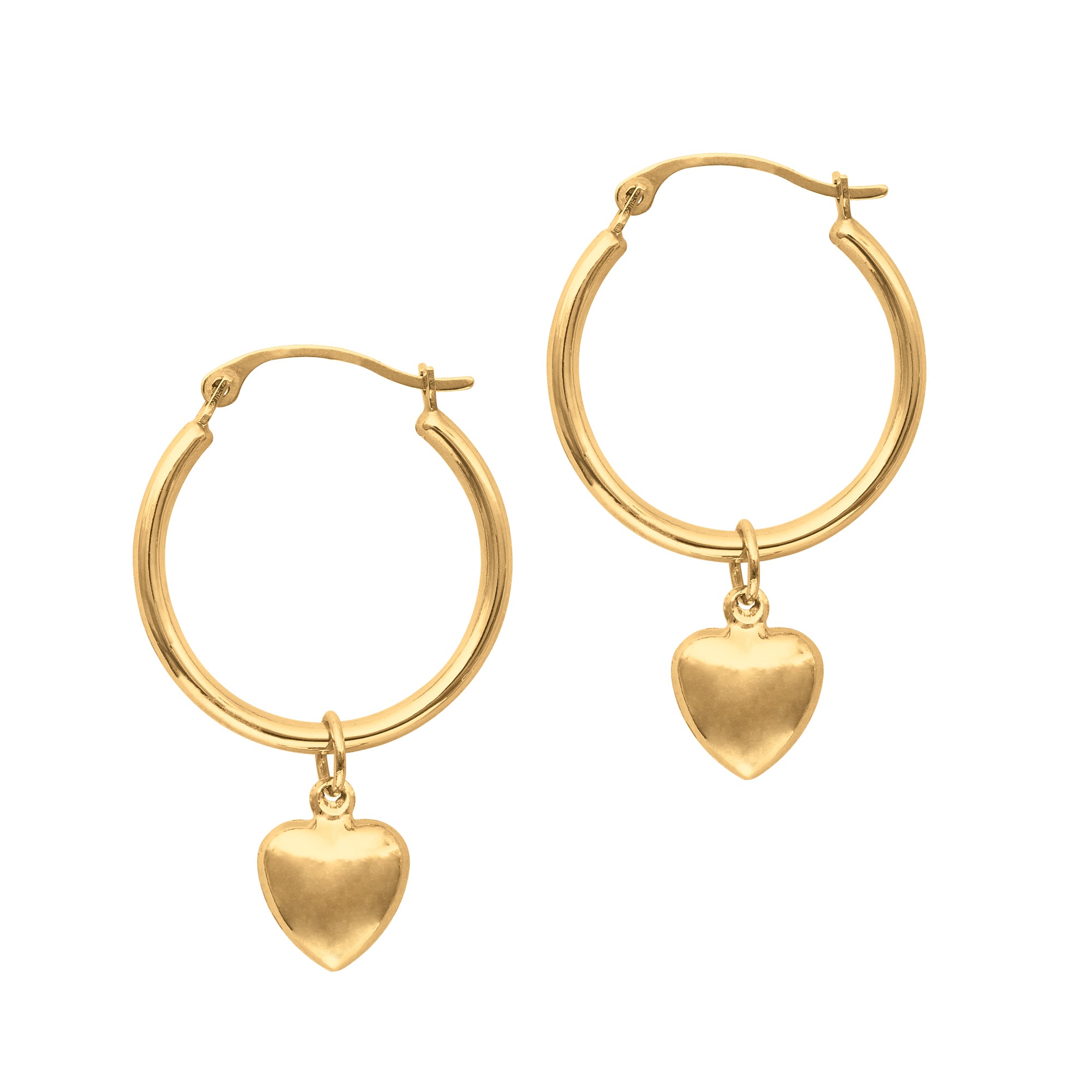 14K Gold Dangle Heart Drop Earrings