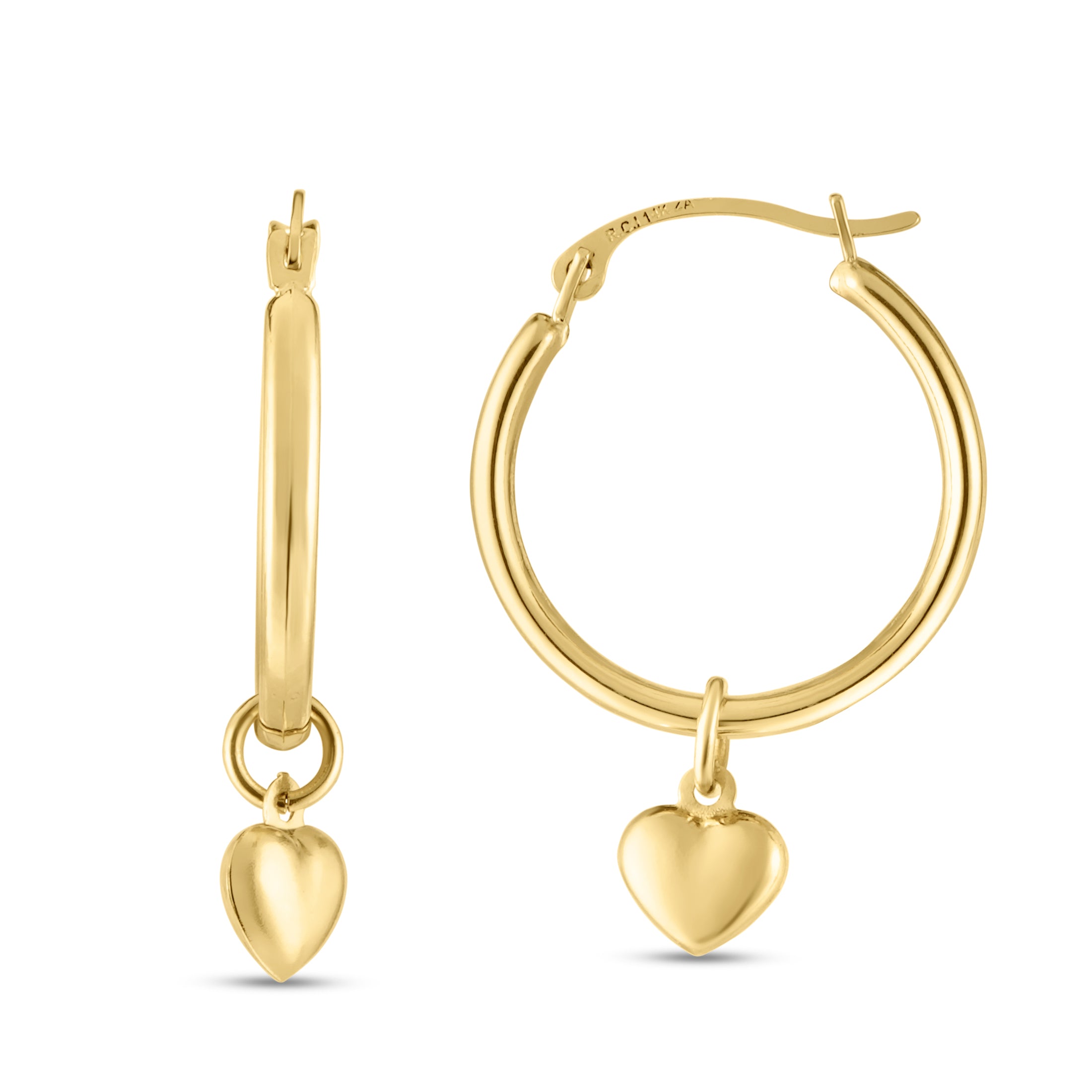 14K Gold Dangle Heart Drop Earrings