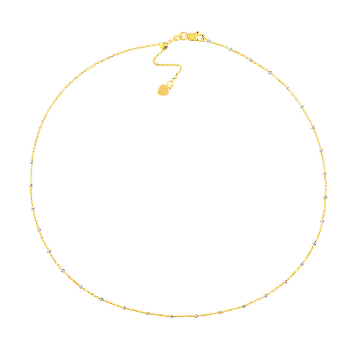 14K Two-Tone Gold Dainty Saturn Bead Station Necklace, 16-14" Adjustable
