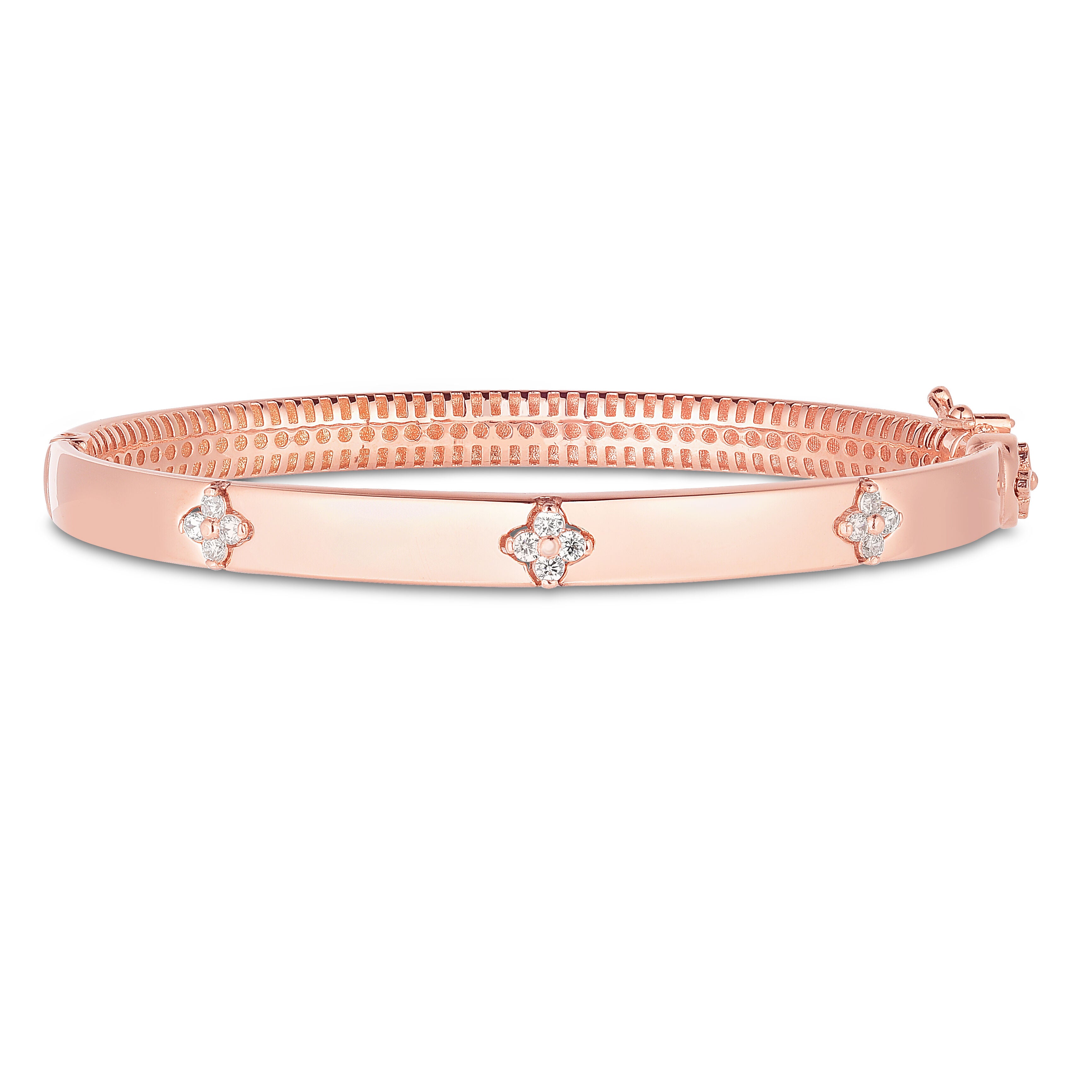 14K Gold And Diamond Clover Bangle Bracelet