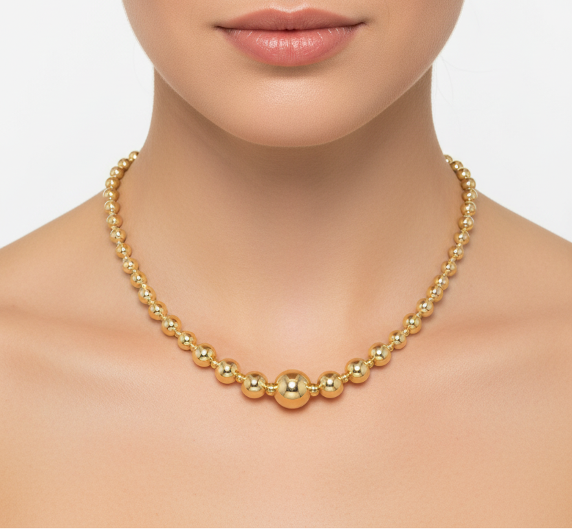 14K Gold Graduated Ball Necklace: 18" (2.6mm-9.0mm Thick)