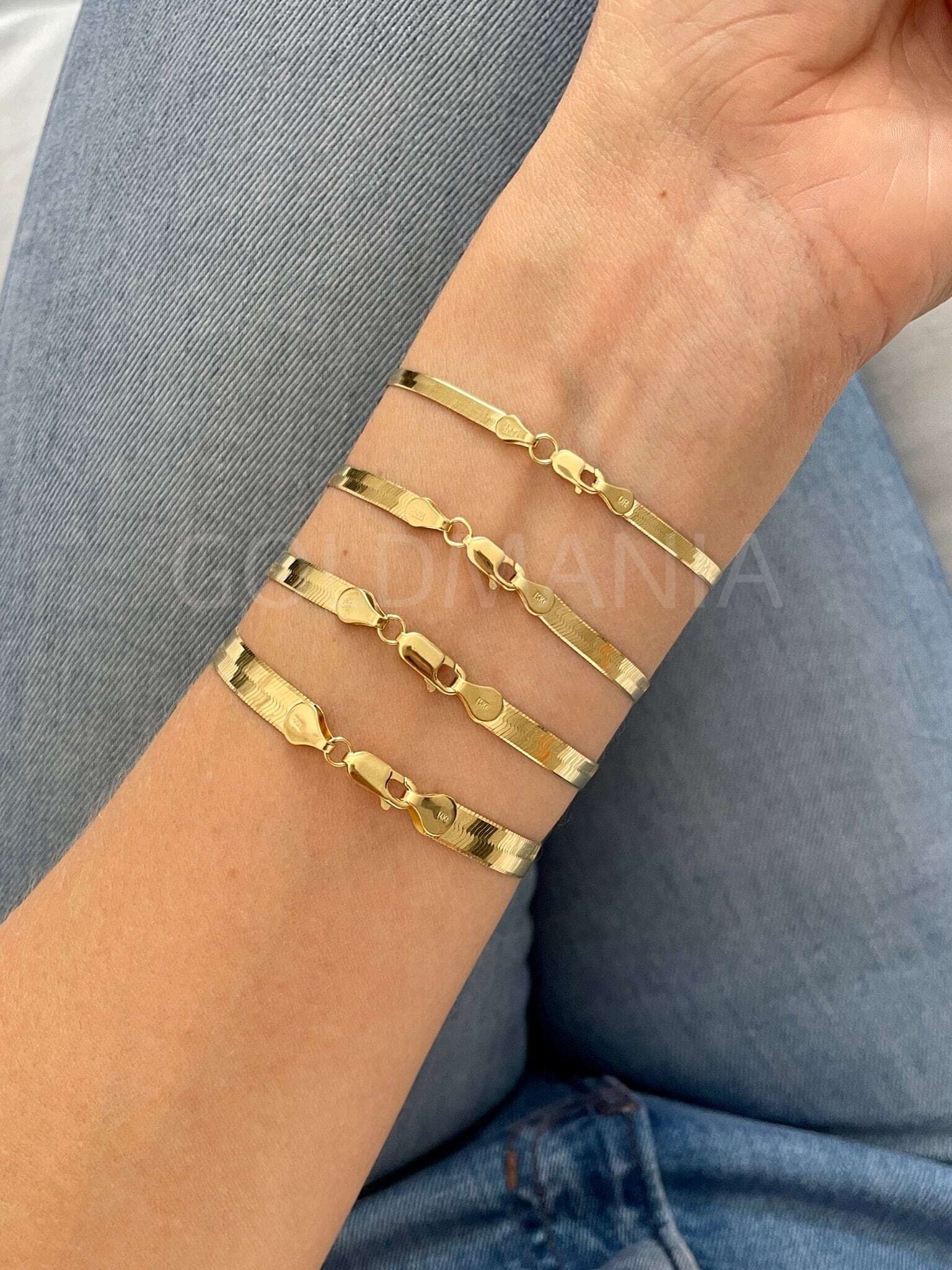 14K Yellow Gold Herringbone Bracelet 7-8" – 3mm, 4mm, 4.6mm or 6mm