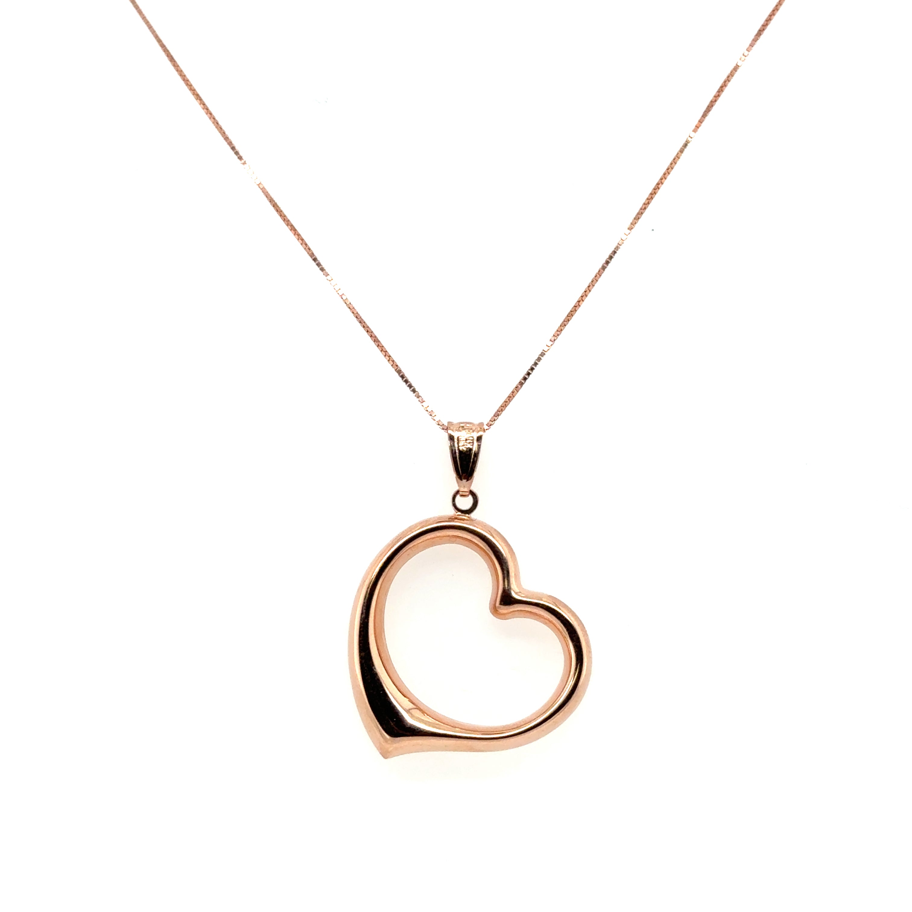 14K Rose Gold Large Open Heart Pendant Necklace