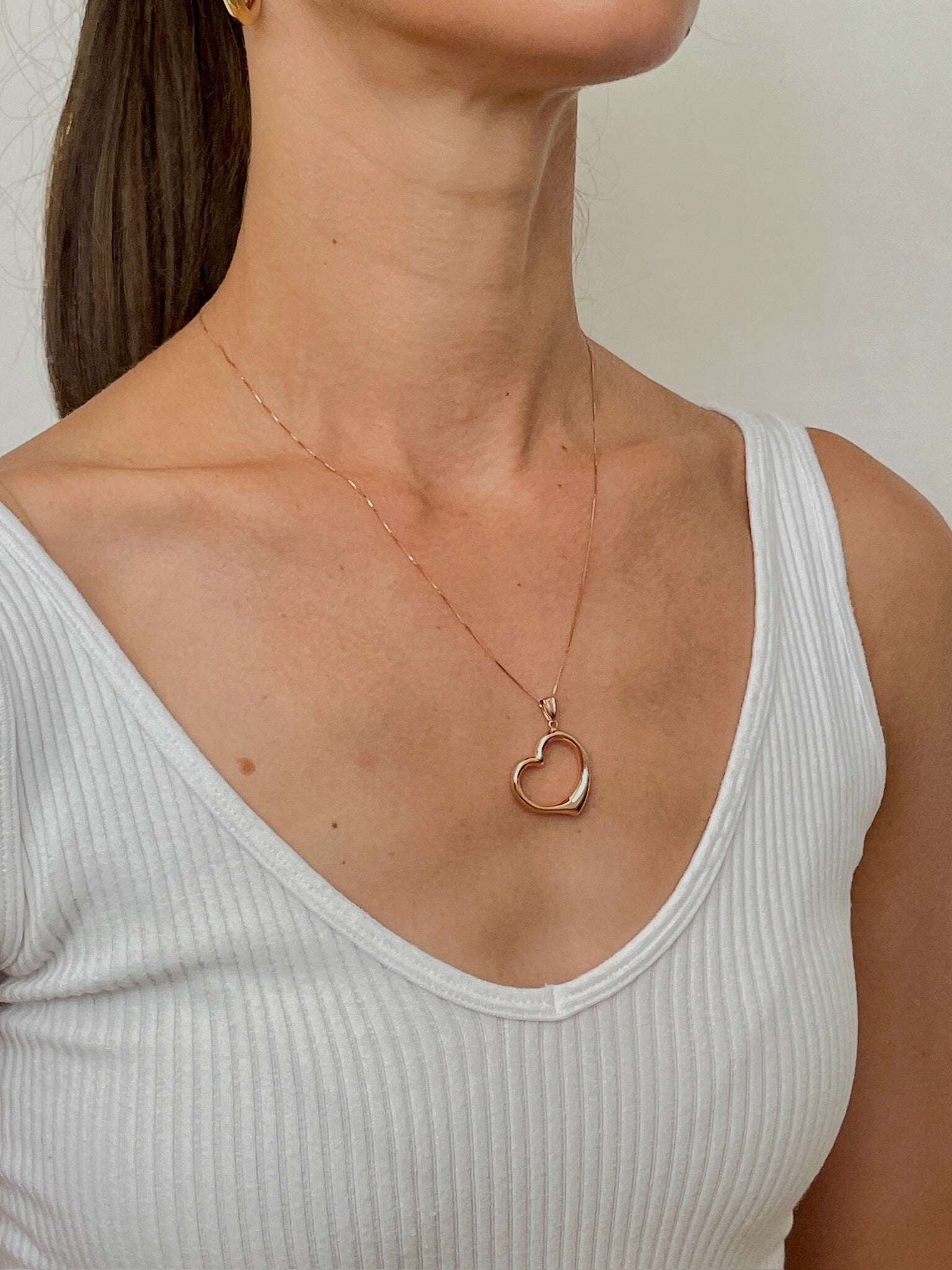14K Rose Gold Large Open Heart Pendant Necklace