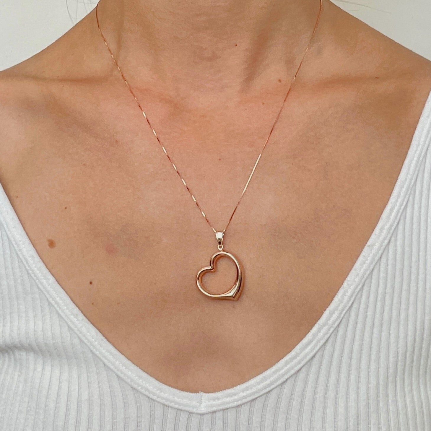 14K Rose Gold Large Open Heart Pendant Necklace