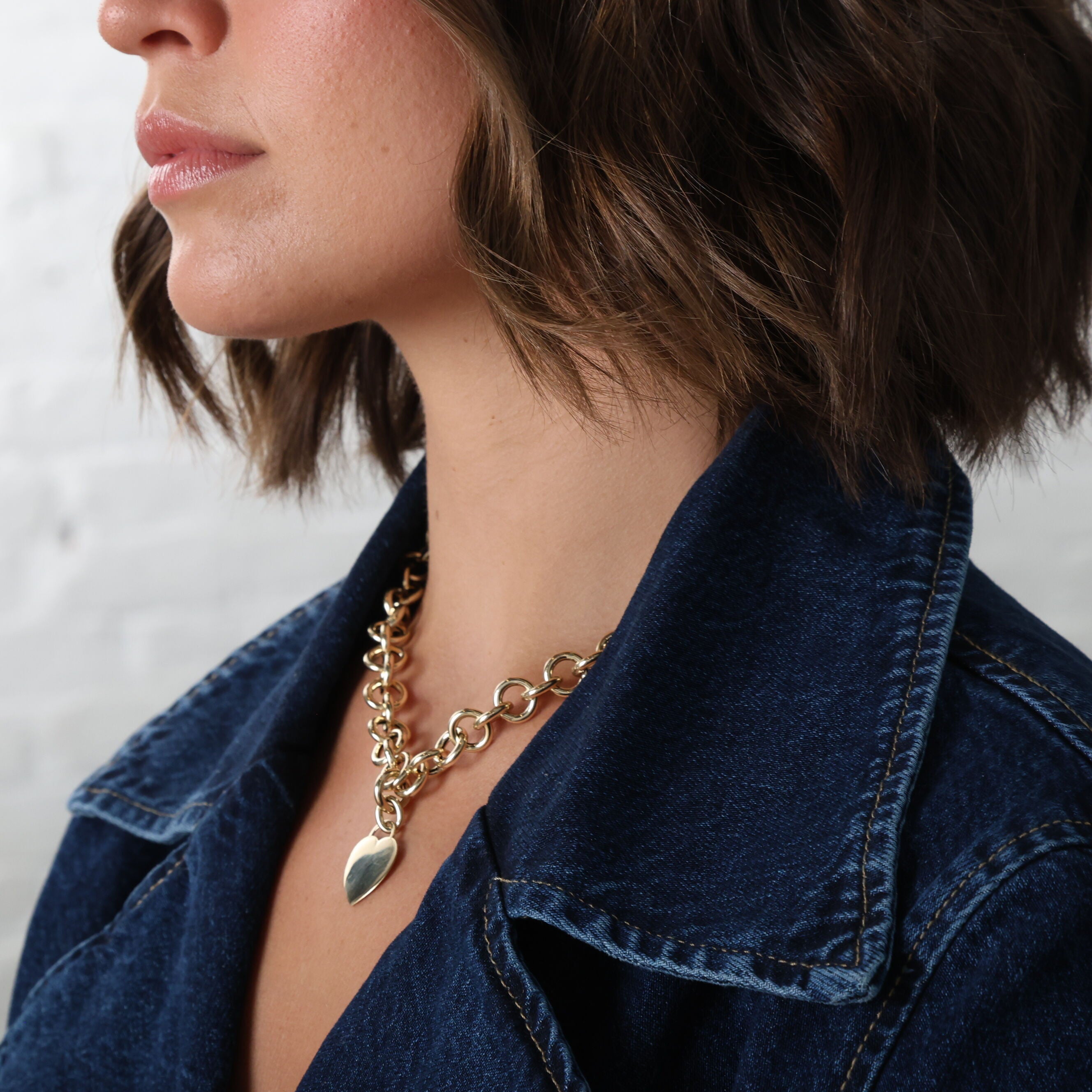 14K Gold Heart Tag Rolo Link Necklace