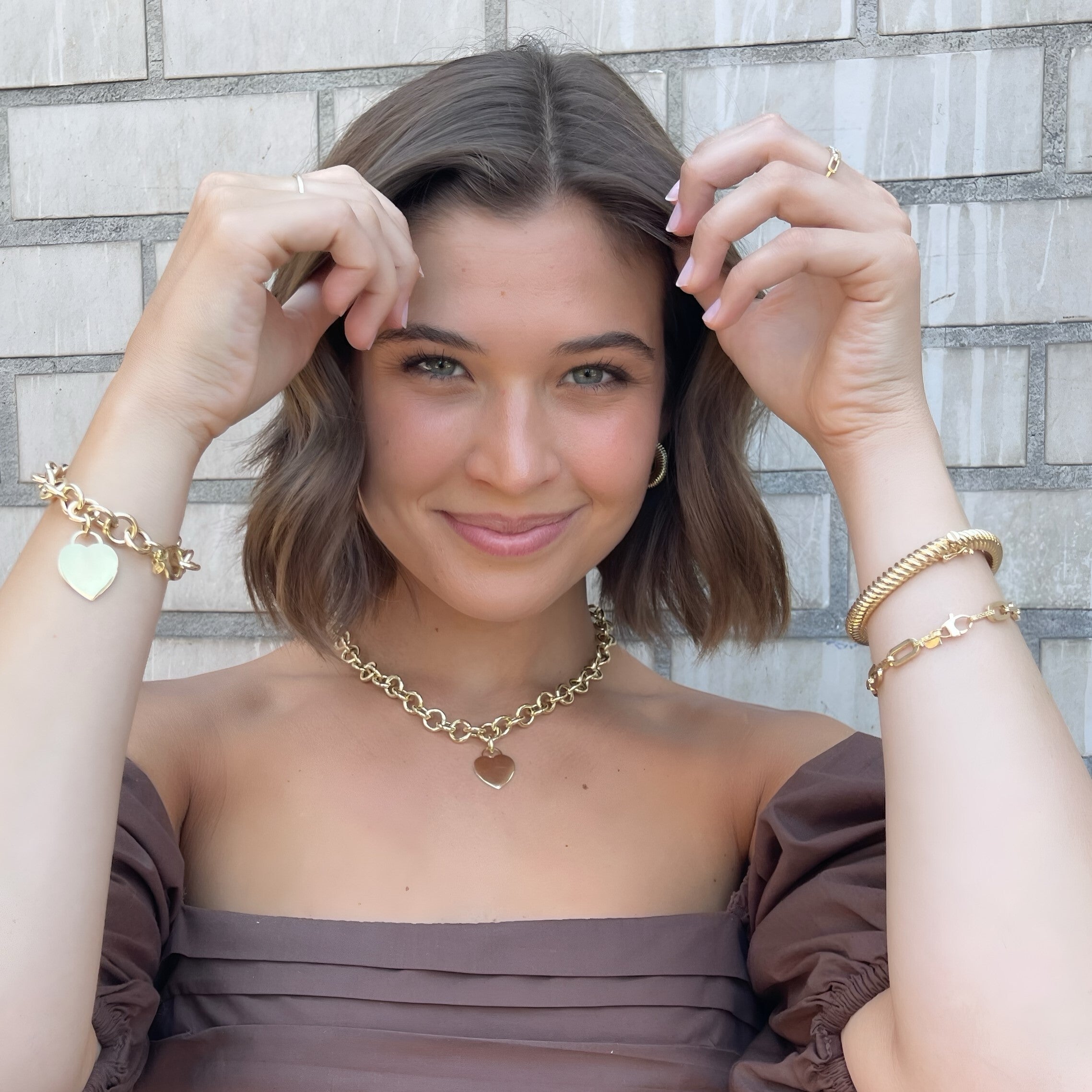 14K Gold Heart Tag Rolo Link Bracelet