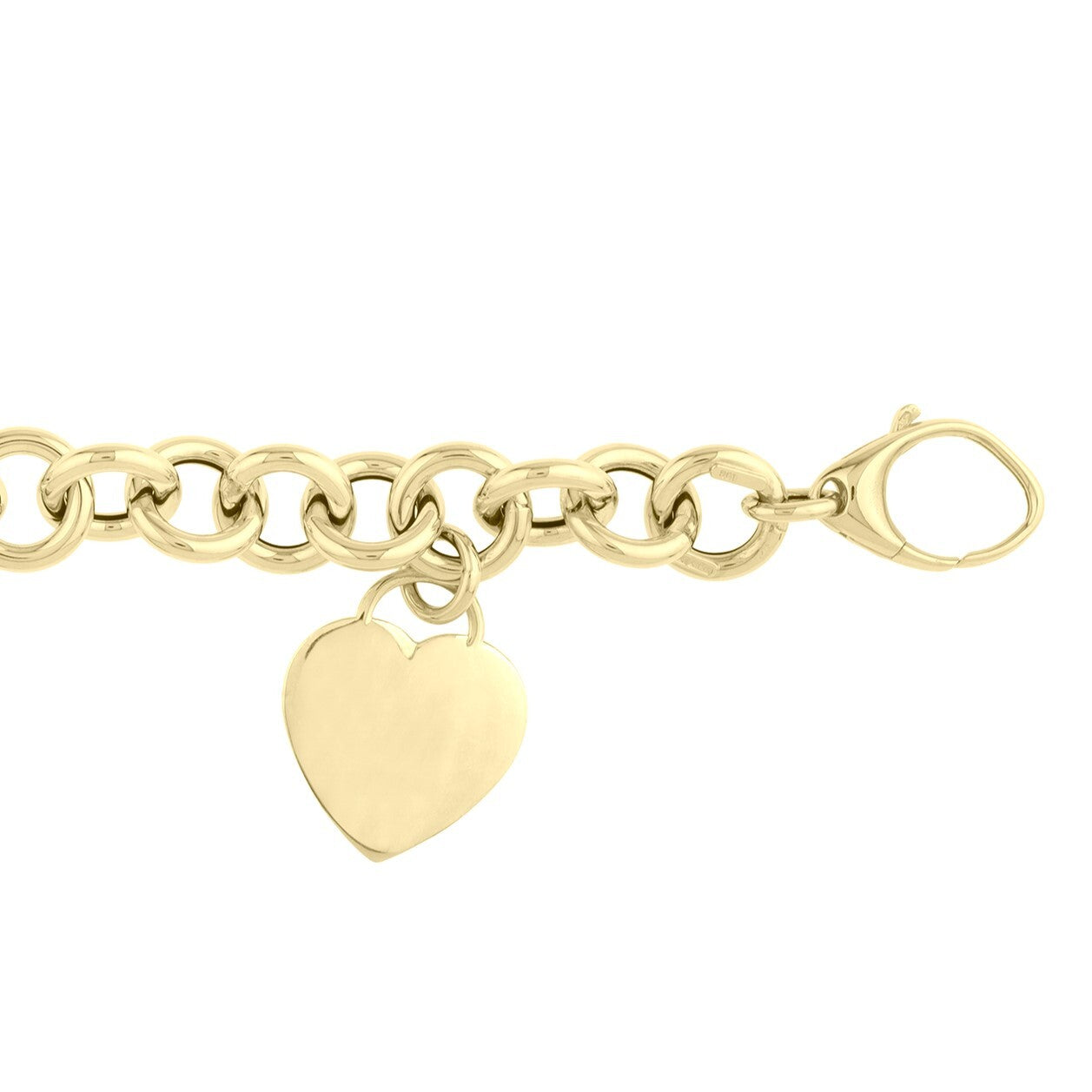 14K Solid Gold Rolo Link Bracelet with Heart Charm – Polished, Timeless, Elegant