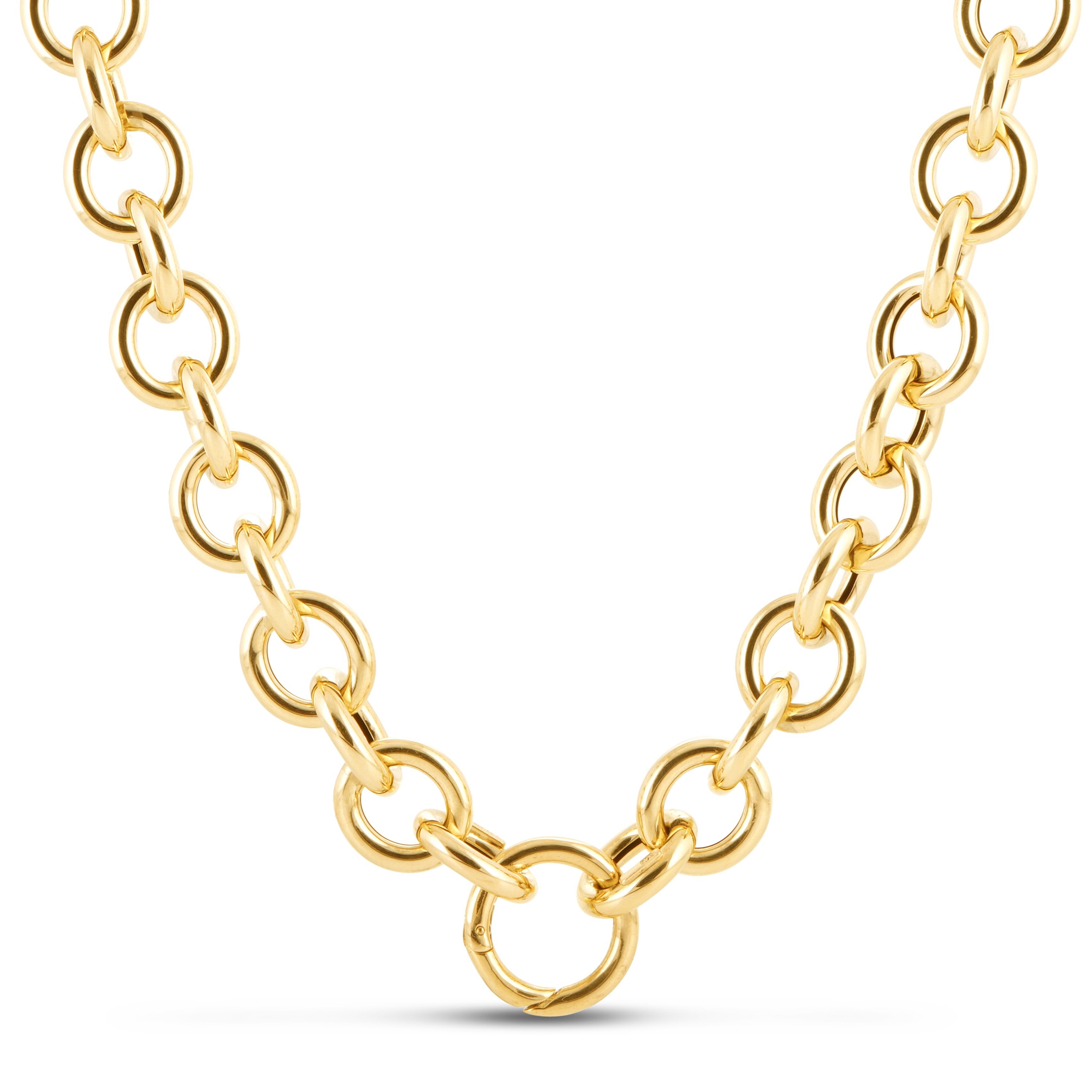 14K Gold Chunky Charm Holder Rolo Necklace, 18" Round Links