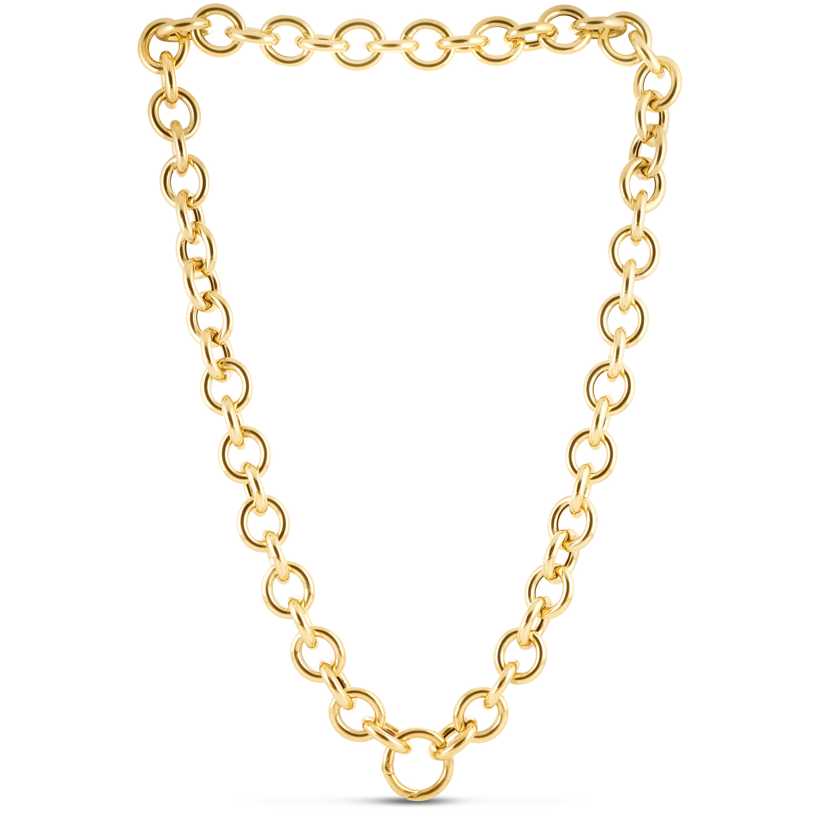14K Gold Chunky Charm Holder Rolo Necklace, 18" Round Links