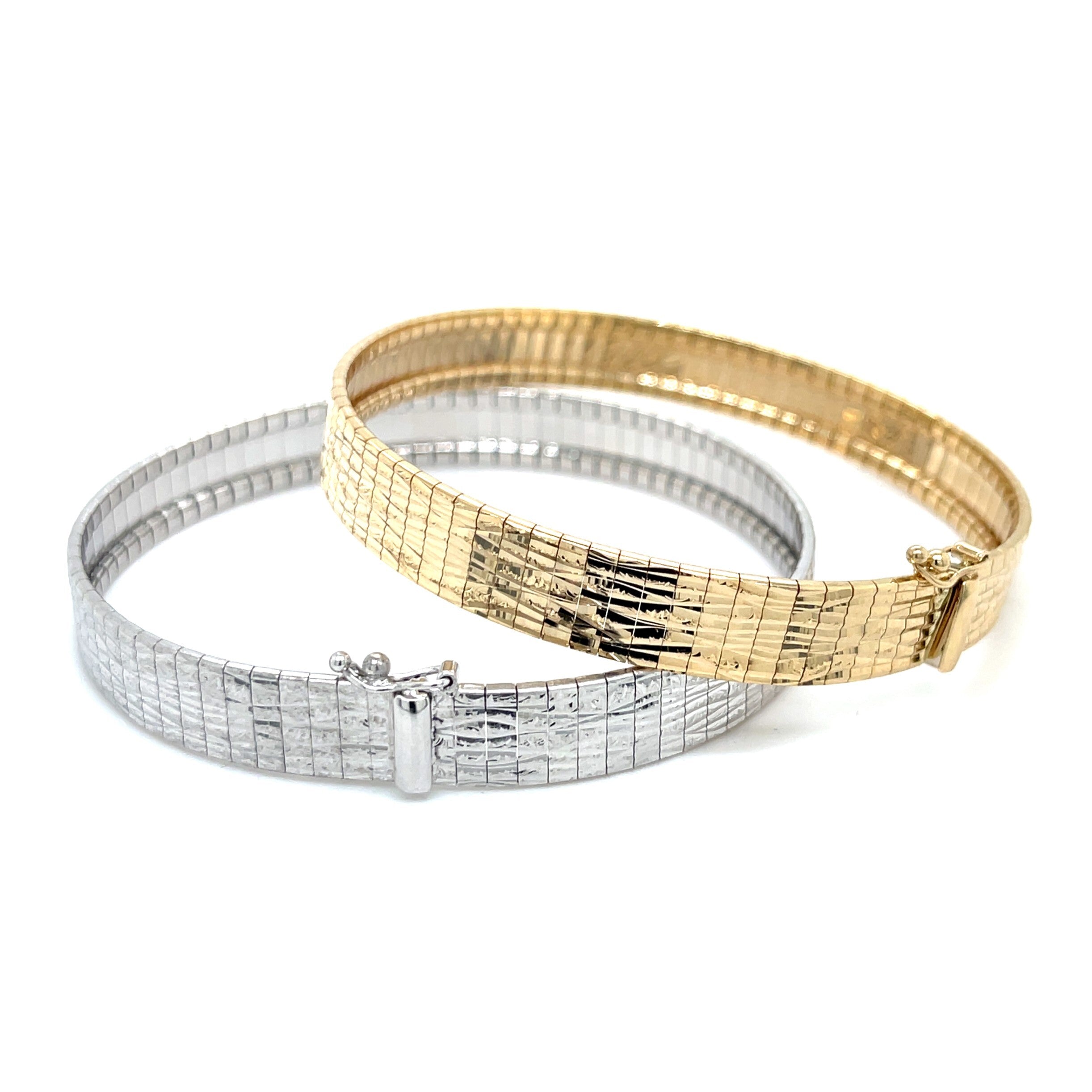 14K Gold Flat Textured Omega Bracelet