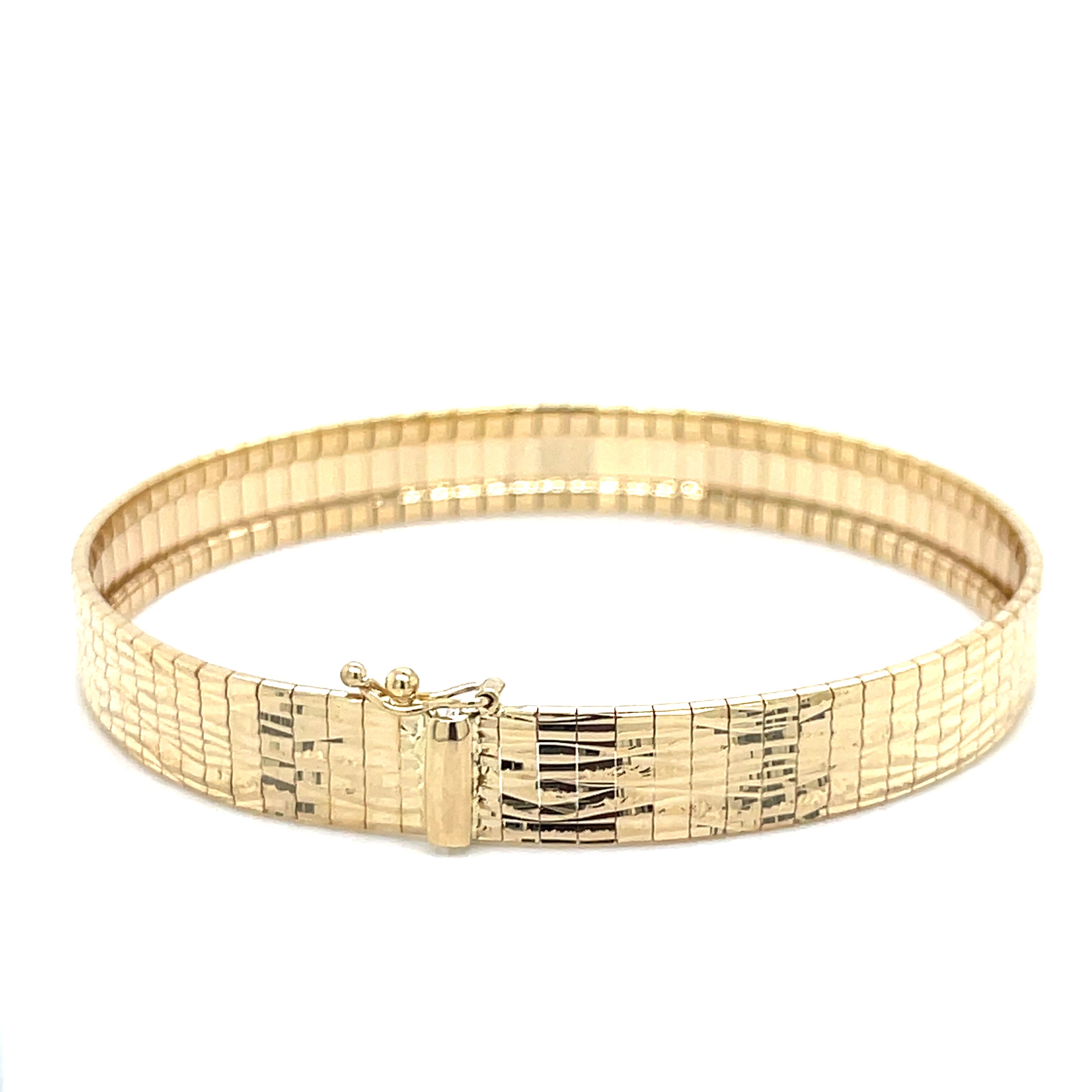 14K Gold Flat Textured Omega Bracelet