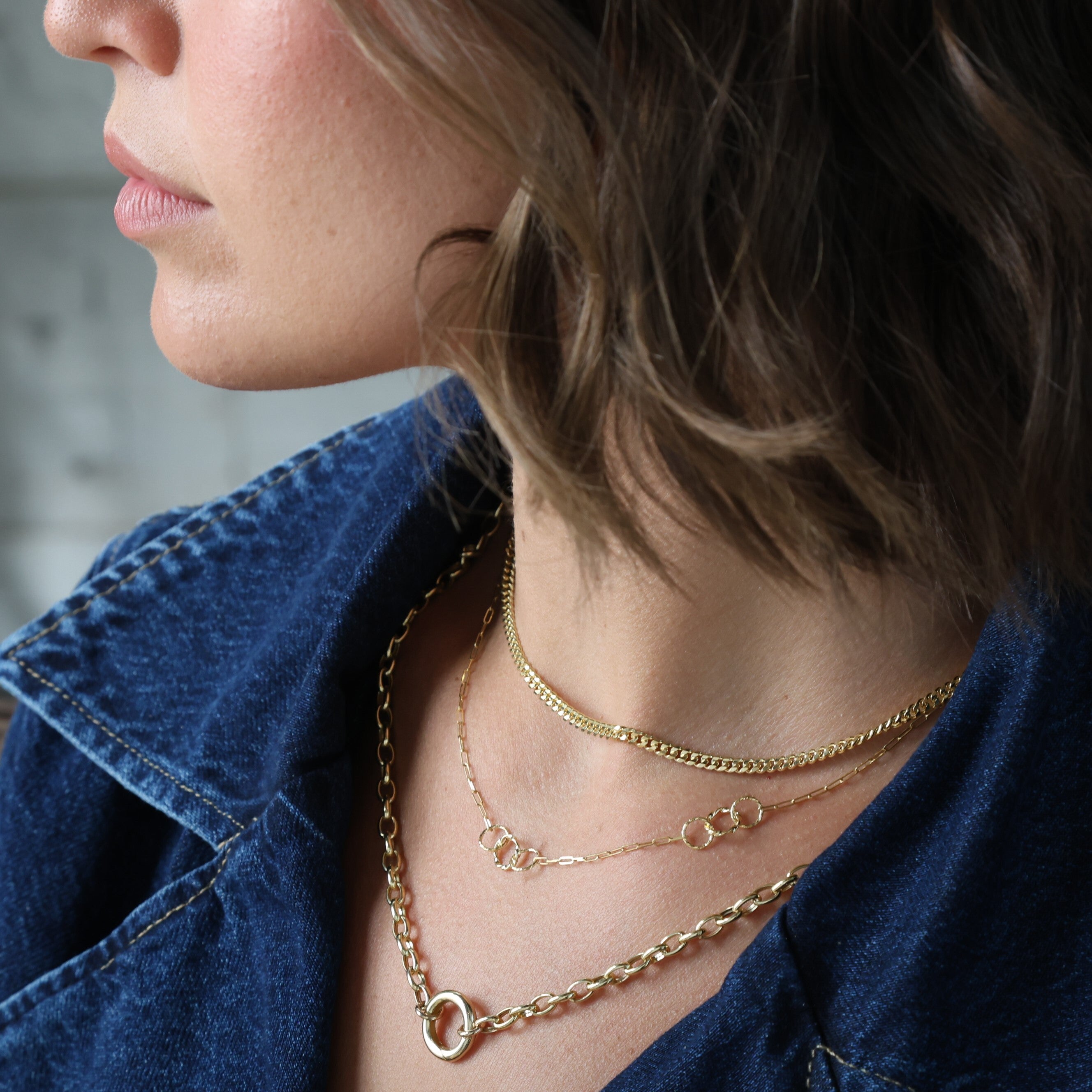14K Gold Paperclip And Circle Link Necklace