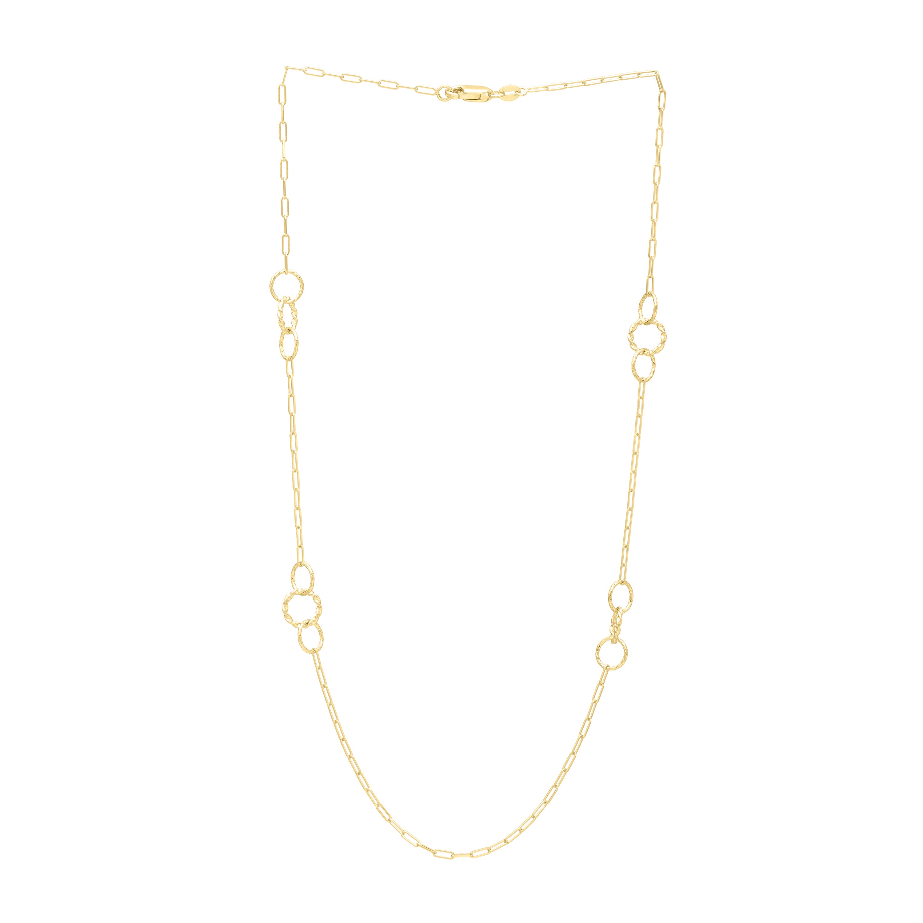 14K Gold Paperclip And Circle Link Necklace
