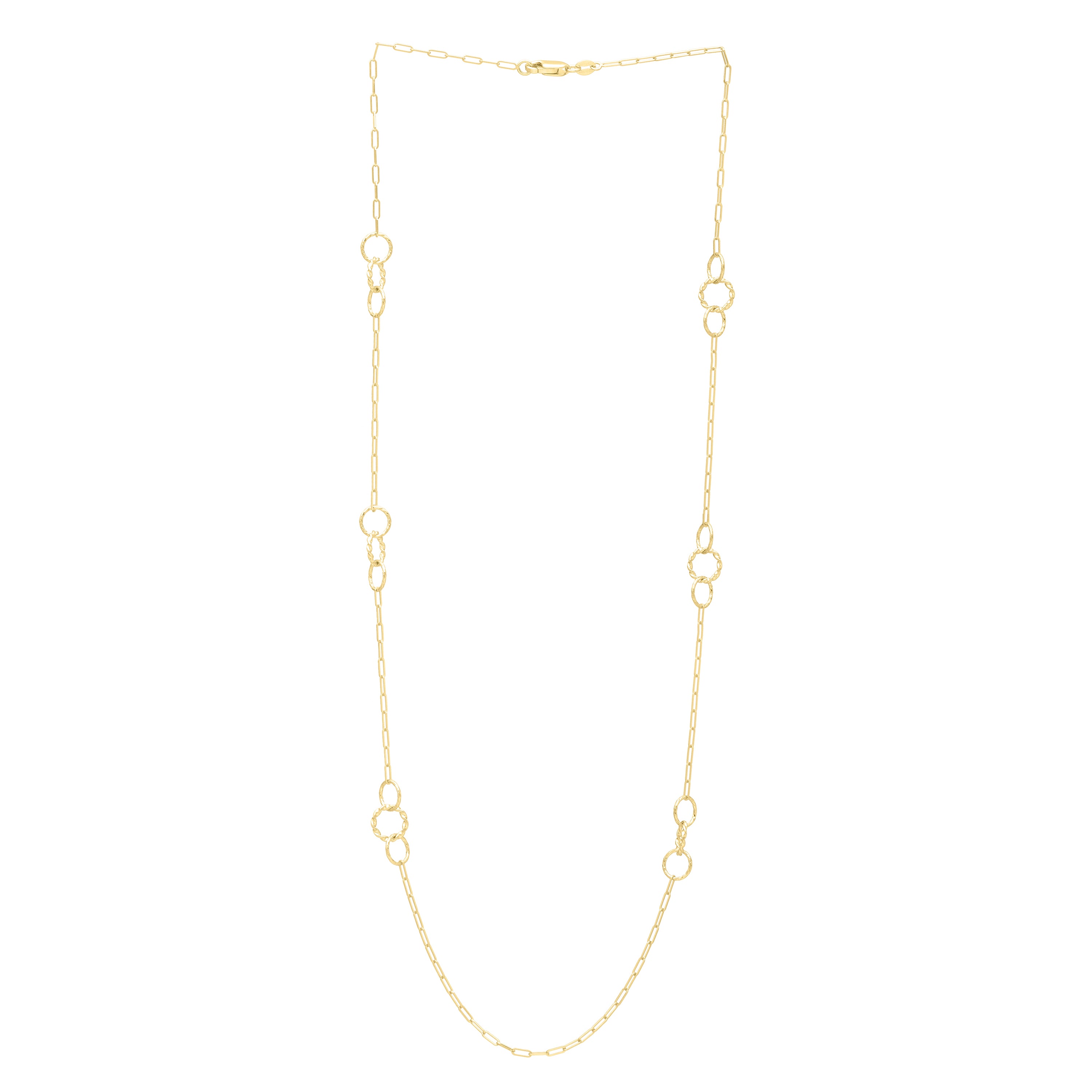 14K Gold Paperclip And Circle Link Necklace
