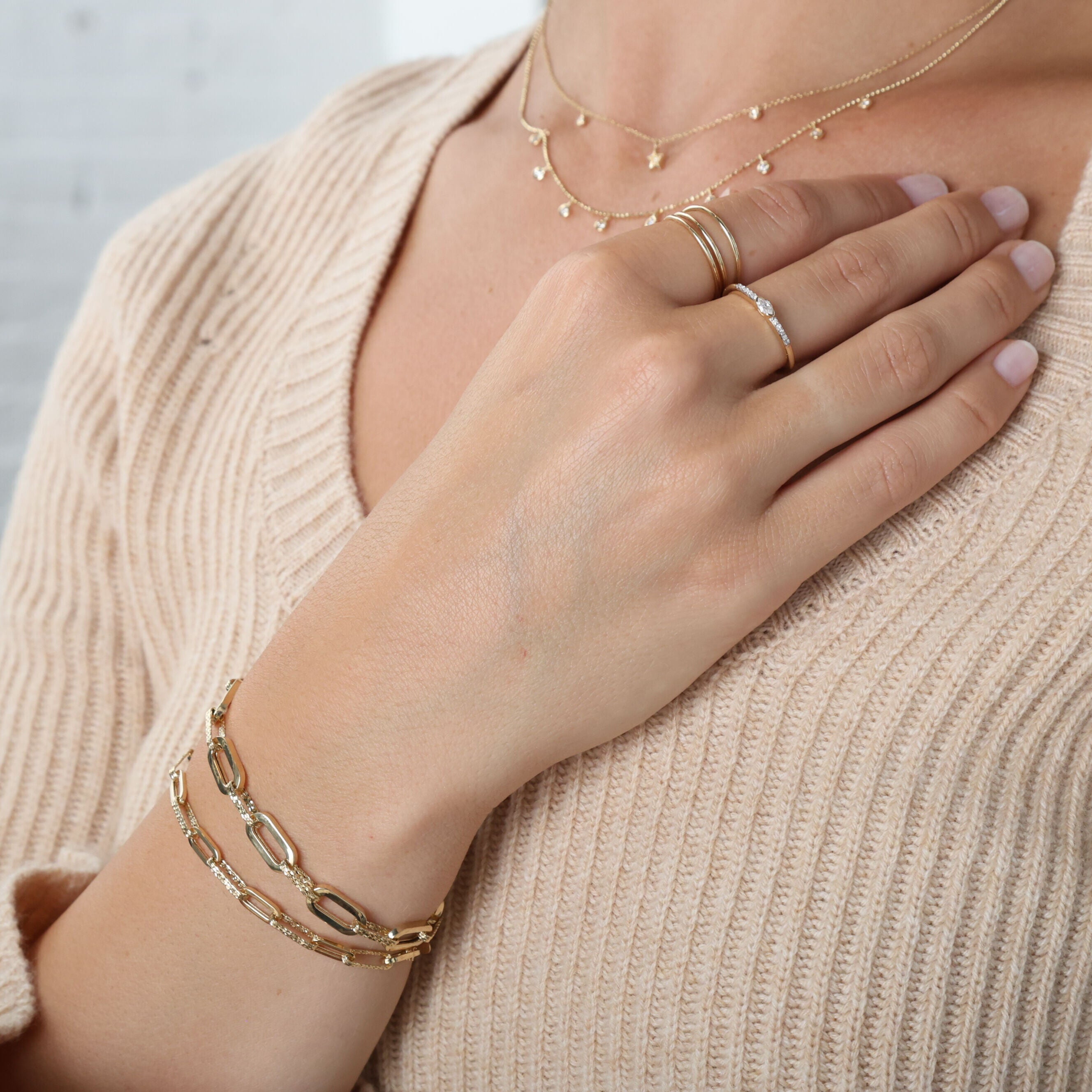14K Gold Sparkle Paperclip Bracelet