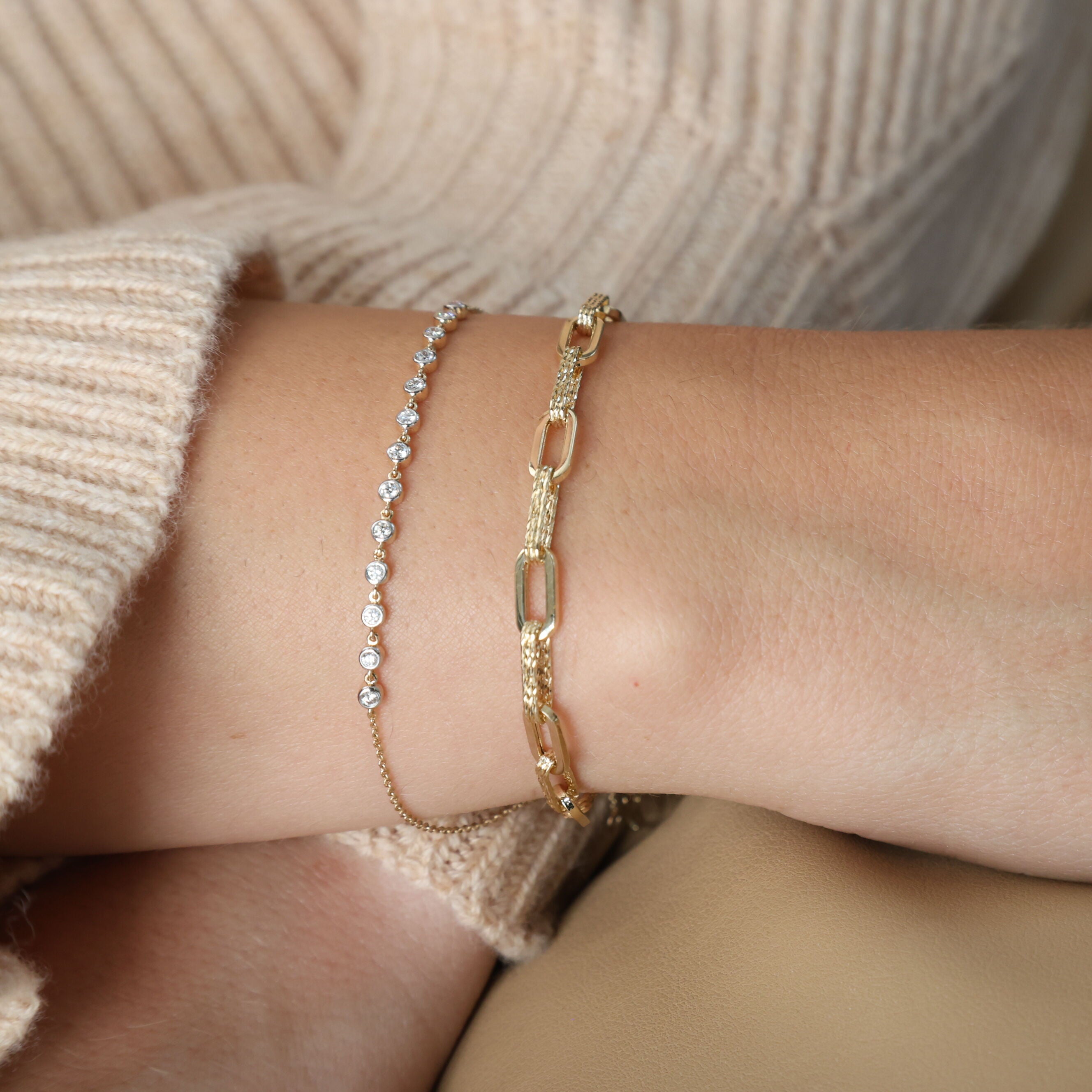 14K Gold Sparkle Paperclip Bracelet