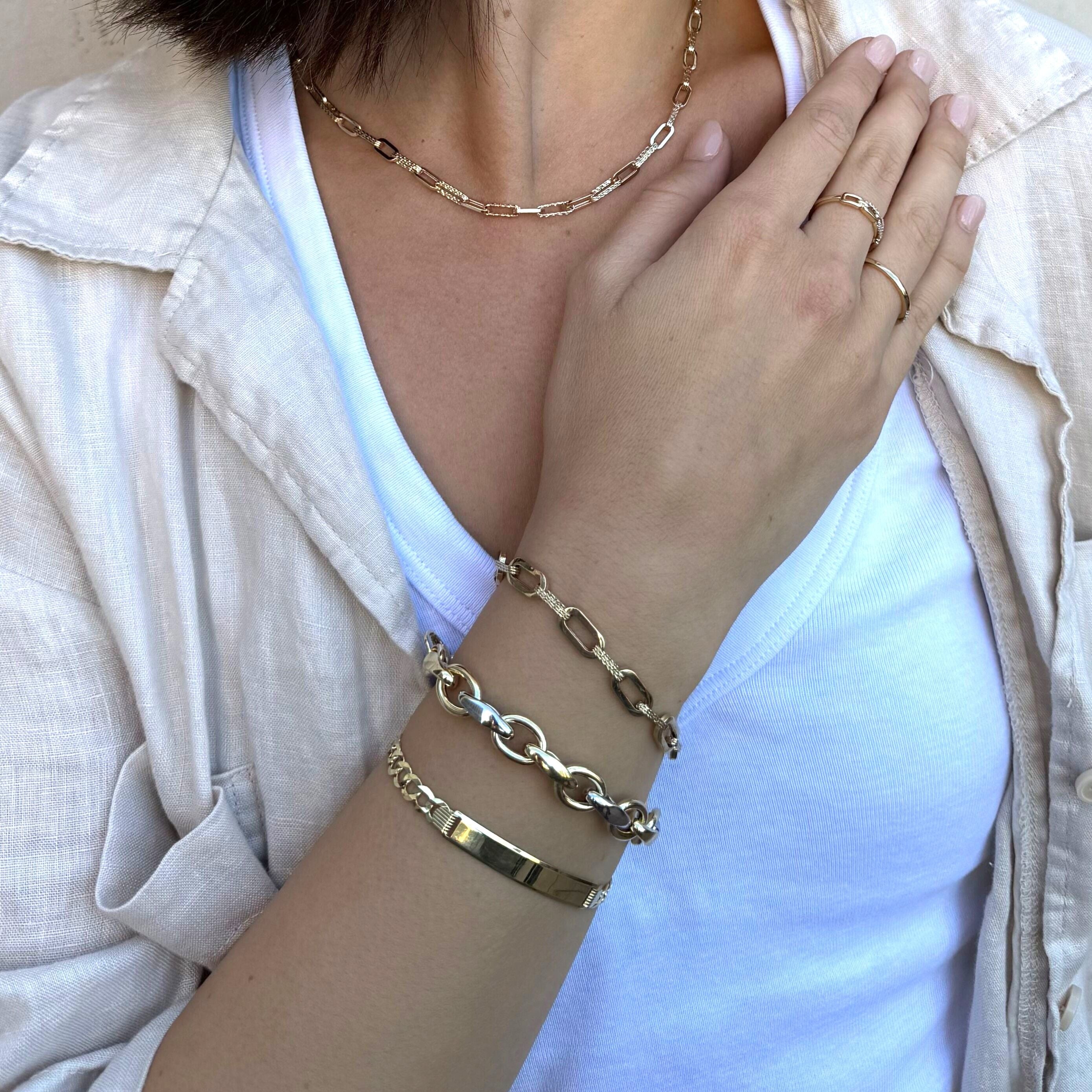 14K Gold Sparkle Paperclip Bracelet
